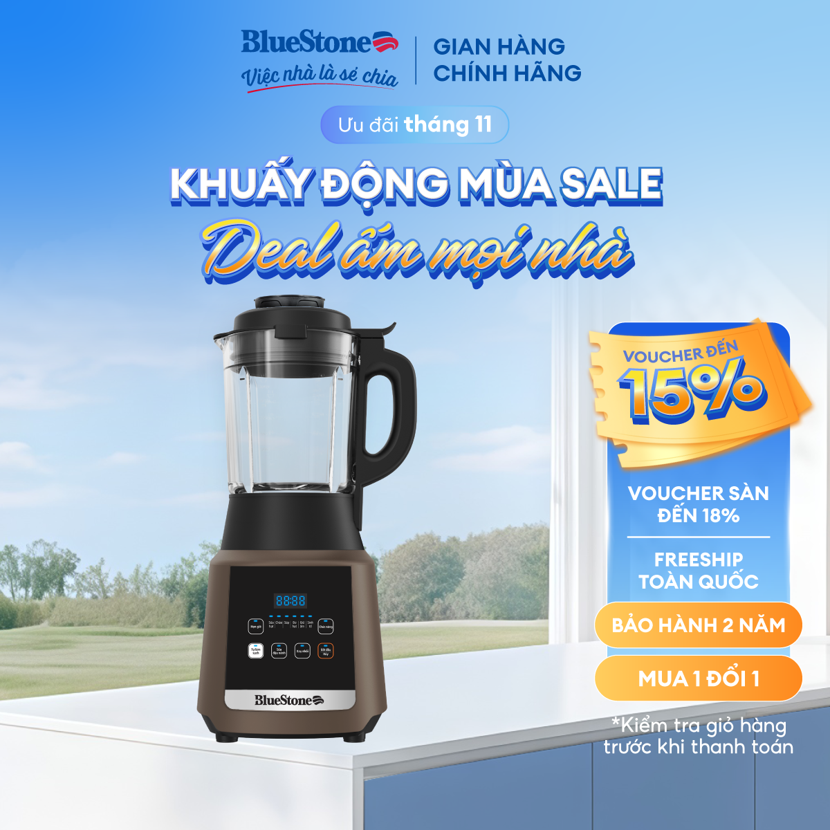 Máy Xay Nấu Và Làm Sữa Hạt Đa Năng BlueStone BLB-6031- 800W - Dung tích 175 Lít - Cối thủy tinh - 8