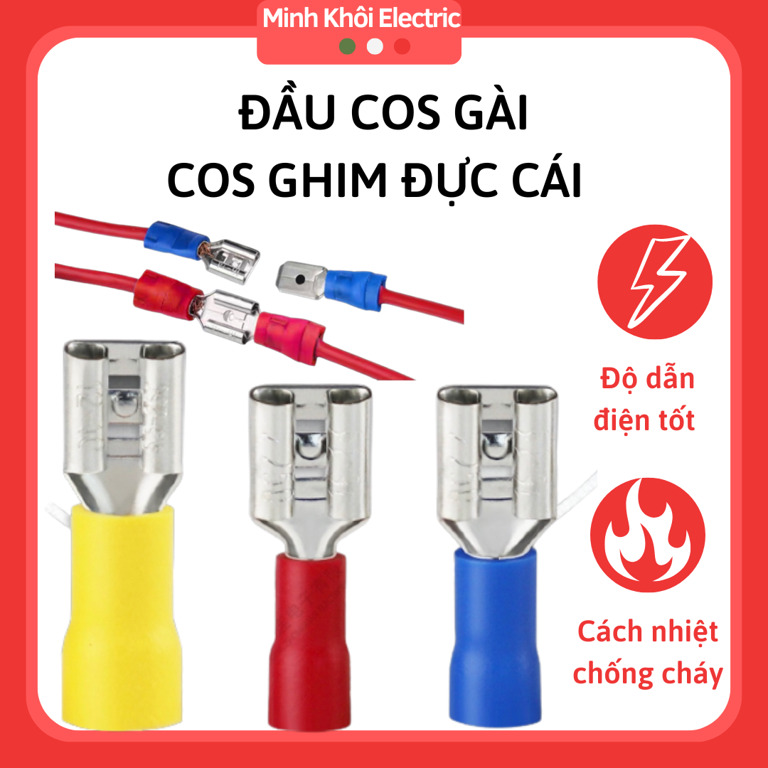 Combo 100c Đầu Cos Gài cos ghim đực cáicốt ghim dẹp đực cái đầu cosse cắm đực cái