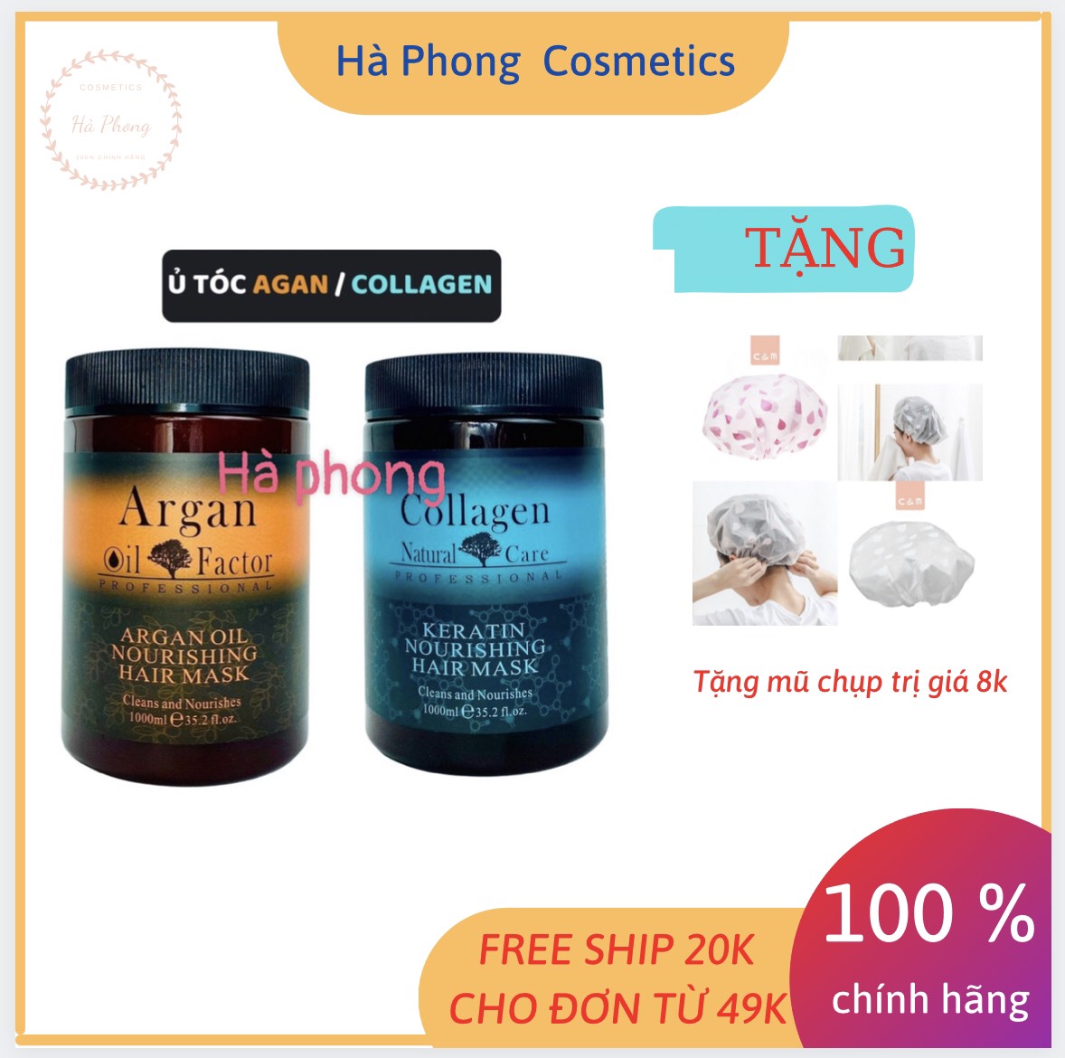 [ Chính Hãng ] Kem Ủ Tóc Argan Oil Collagen 1000Ml - Ủ Hấp Tóc Cung Cấp Dưỡng Chất Argan Oil Collagen Tặng Mũ Chùm Đầu