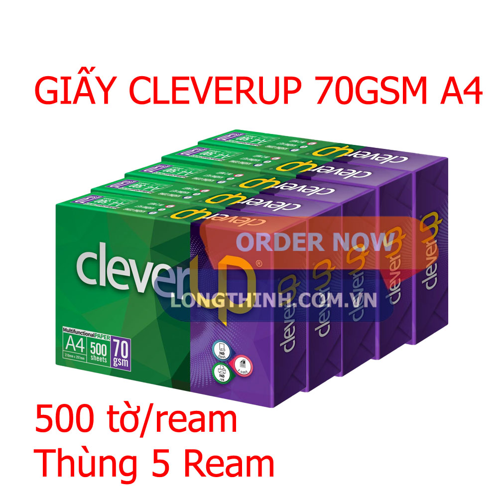 [HCM]Thùng 5 Ream giấy in Clever Up A4 70gsm