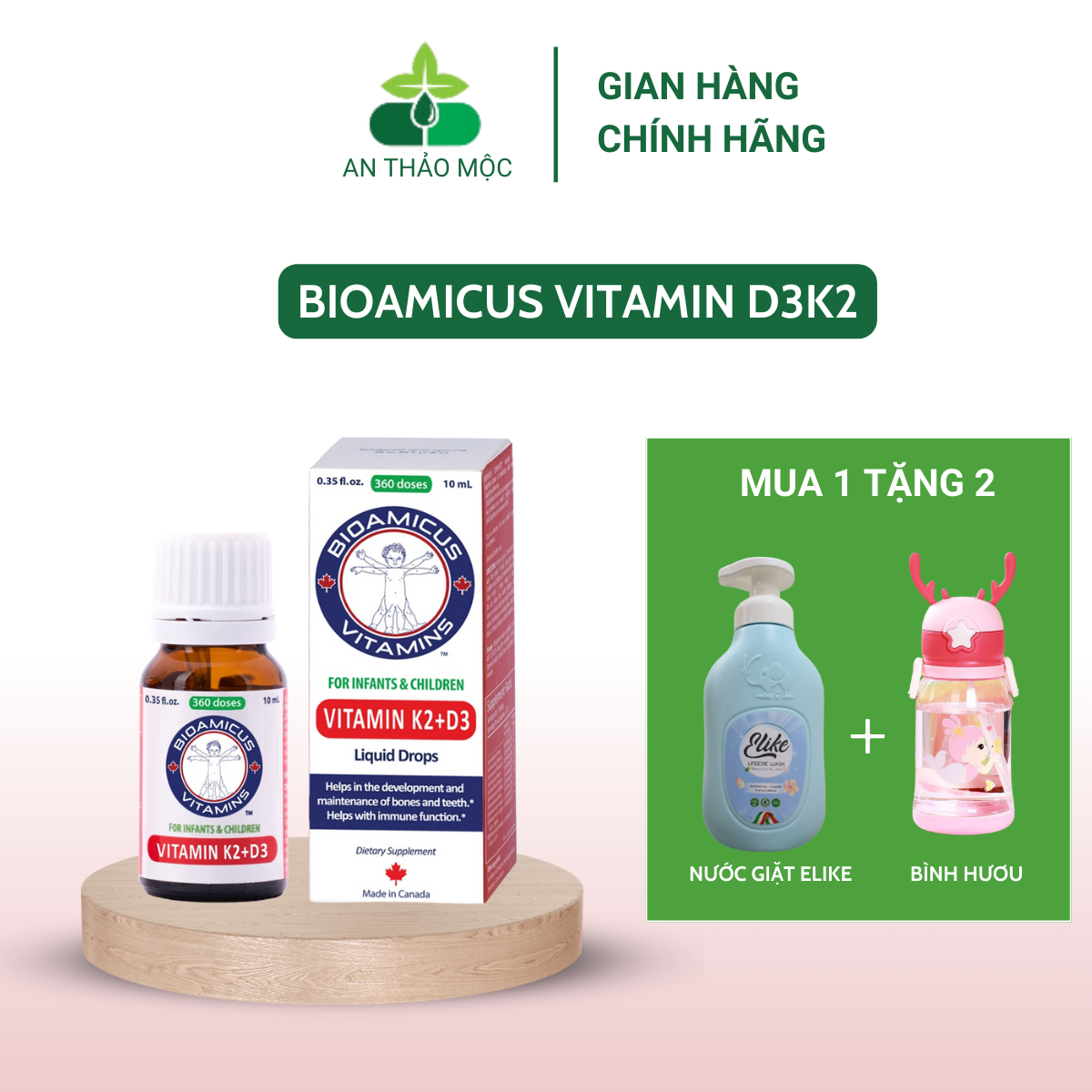 Bioamicus Vitamin K2 + D3 Bổ Sung D3K2 MK7 Giúp Bé Hấp Thu Canxi Phát Triển Chiều Cao