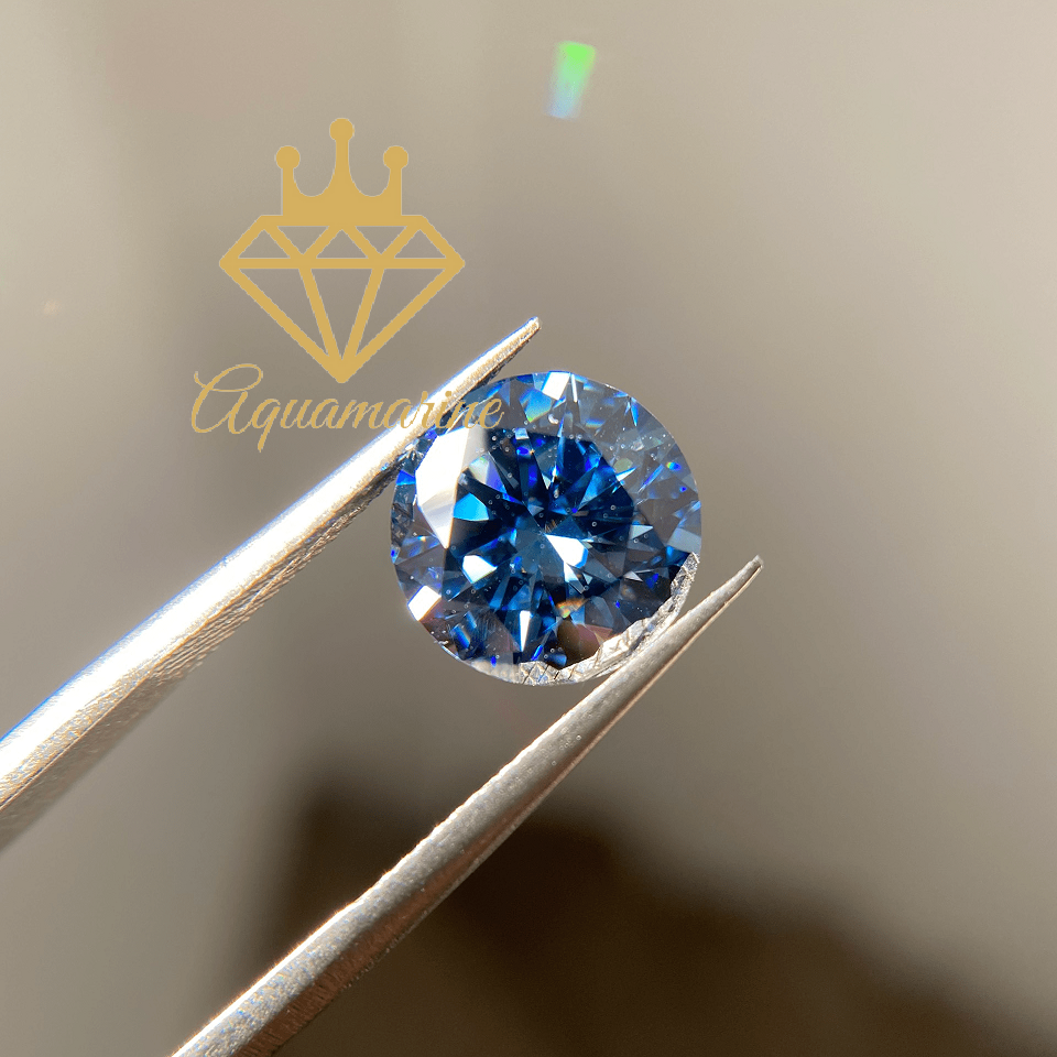 (Size 5.5 ly) Kim cương nhân tạo Moissanite giác cắt tròn màu xanh dương