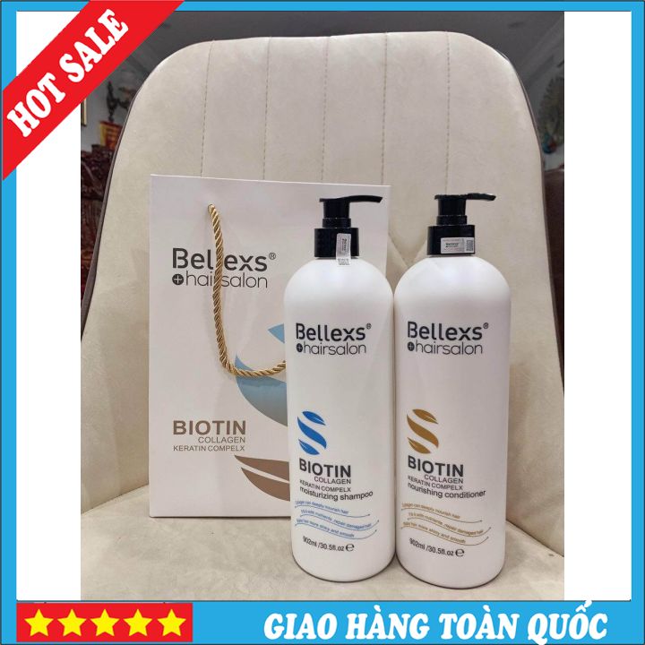 Bộ Dầu Gội Xả Bellexs Biotin Siêu Mượt 902ml