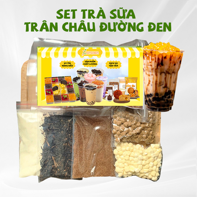 Set Trà Sữa Tự Pha - Nấu 15Ly - Nguyên liệu trà sữa Phúc Long, Thái Xanh,Trân Châu Đường Đen, Hồng T
