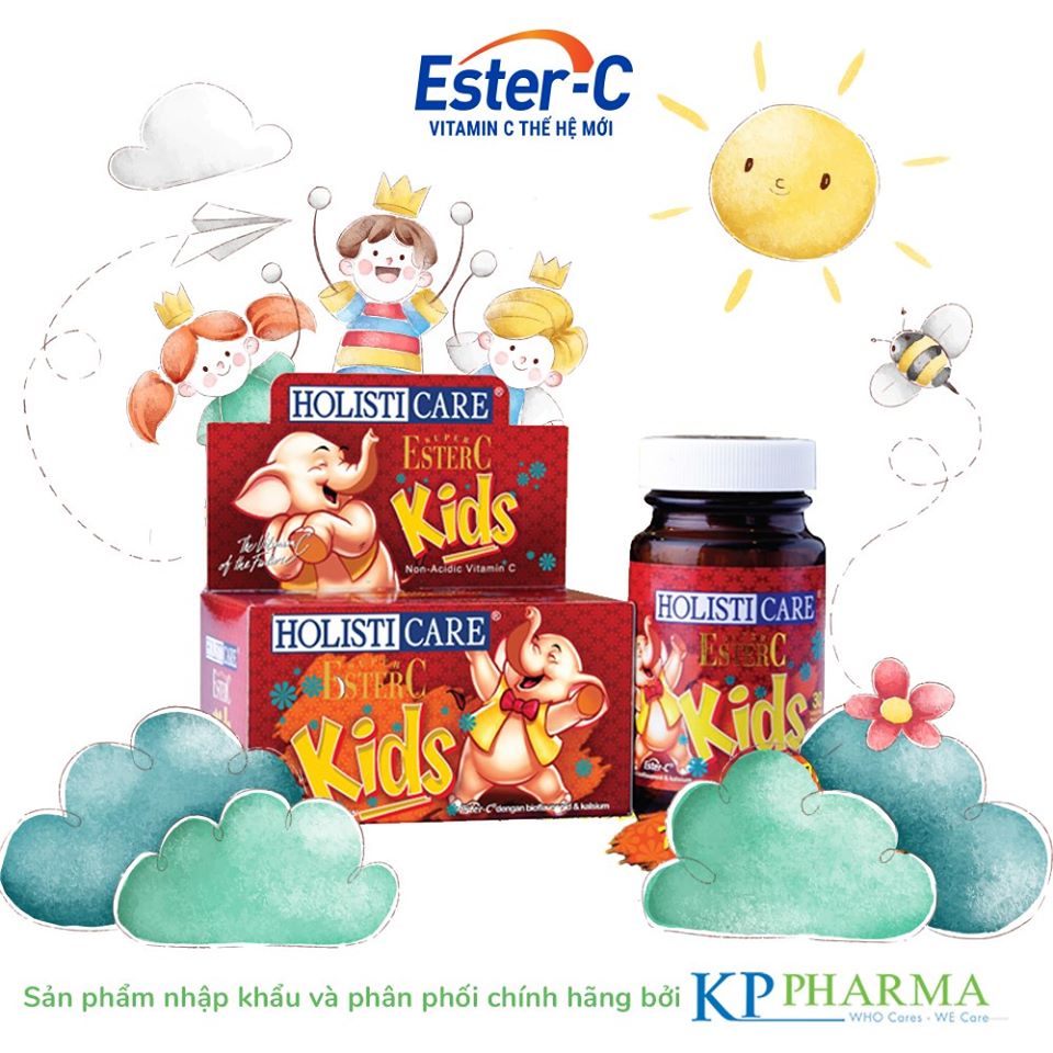 Kẹo C Trẻ Em Vitamin C Ester - C Kids Plus Calcium Êm Dịu Dạ Dày Hỗ Trợ Miễn Dịch 24 Giờ Công Thức Thế Hệ Mới Từ Mỹ Không Gây Sỏi Thận (Hộp 30 Viên)