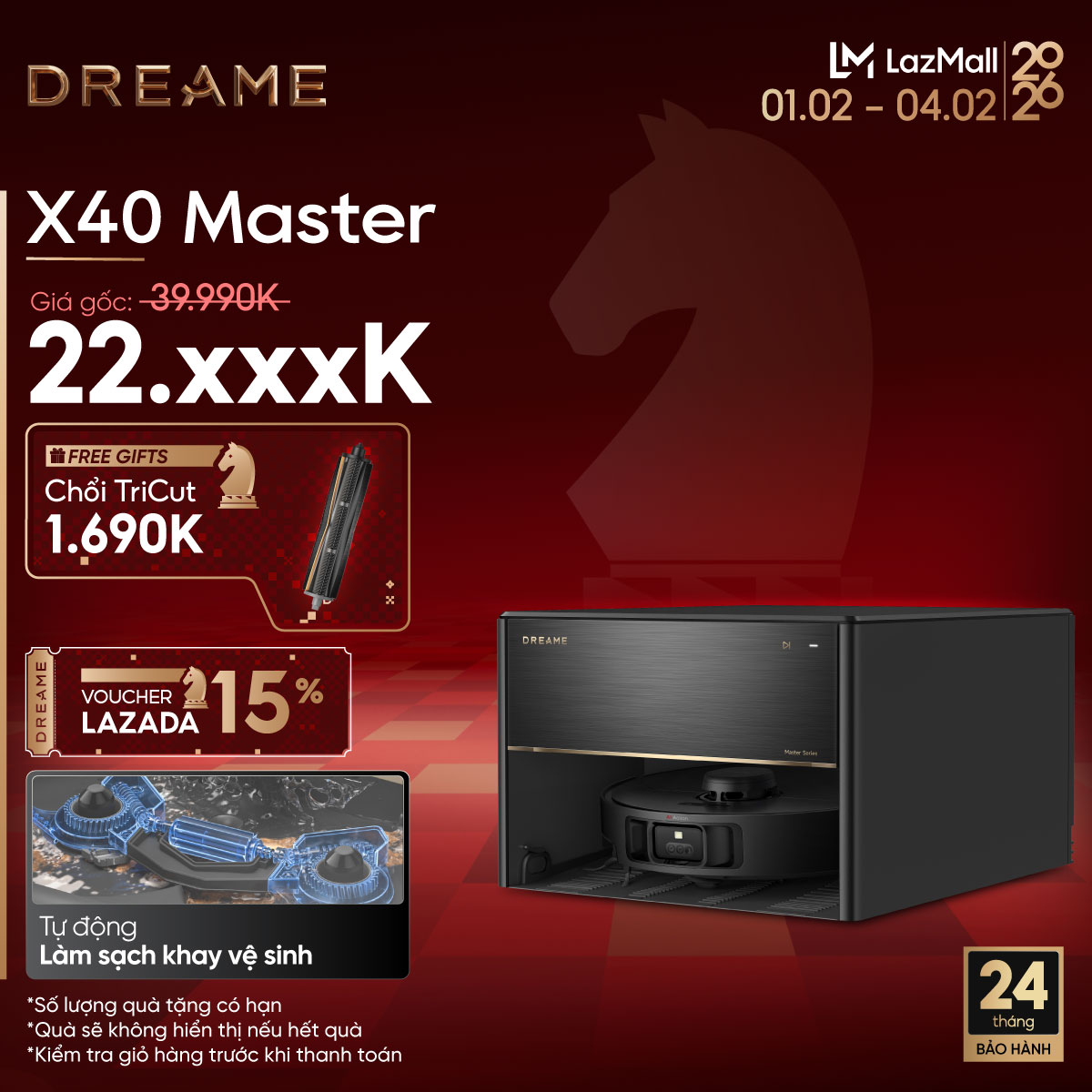 Robot hút bụi lau sàn thông minh Dreame X50 Master - Kích thước 350x350x89mm, Dung lượng 0.395L