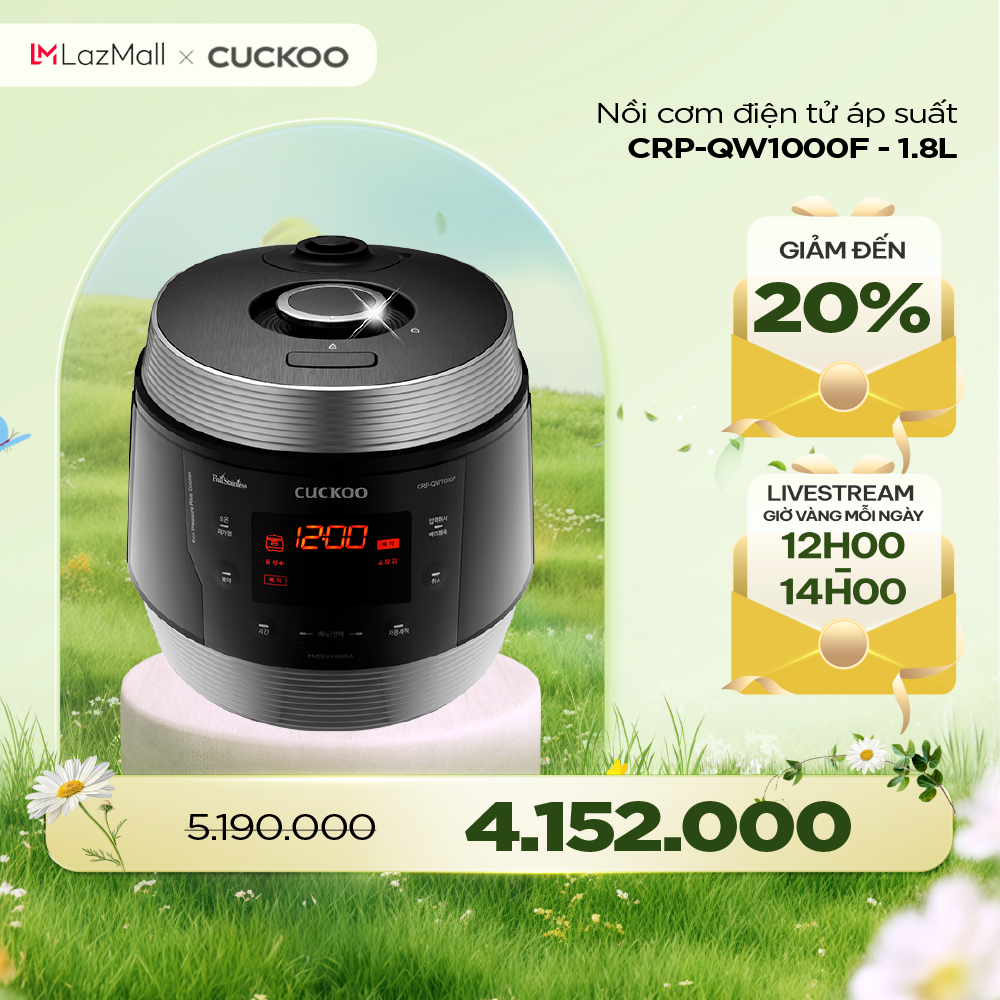 Nồi cơm điện tử áp suất Cuckoo 1.8L CRP-QW1000F (tiếng Anh) - Lòng nồi phủ men Xwall độc quyền - Bản