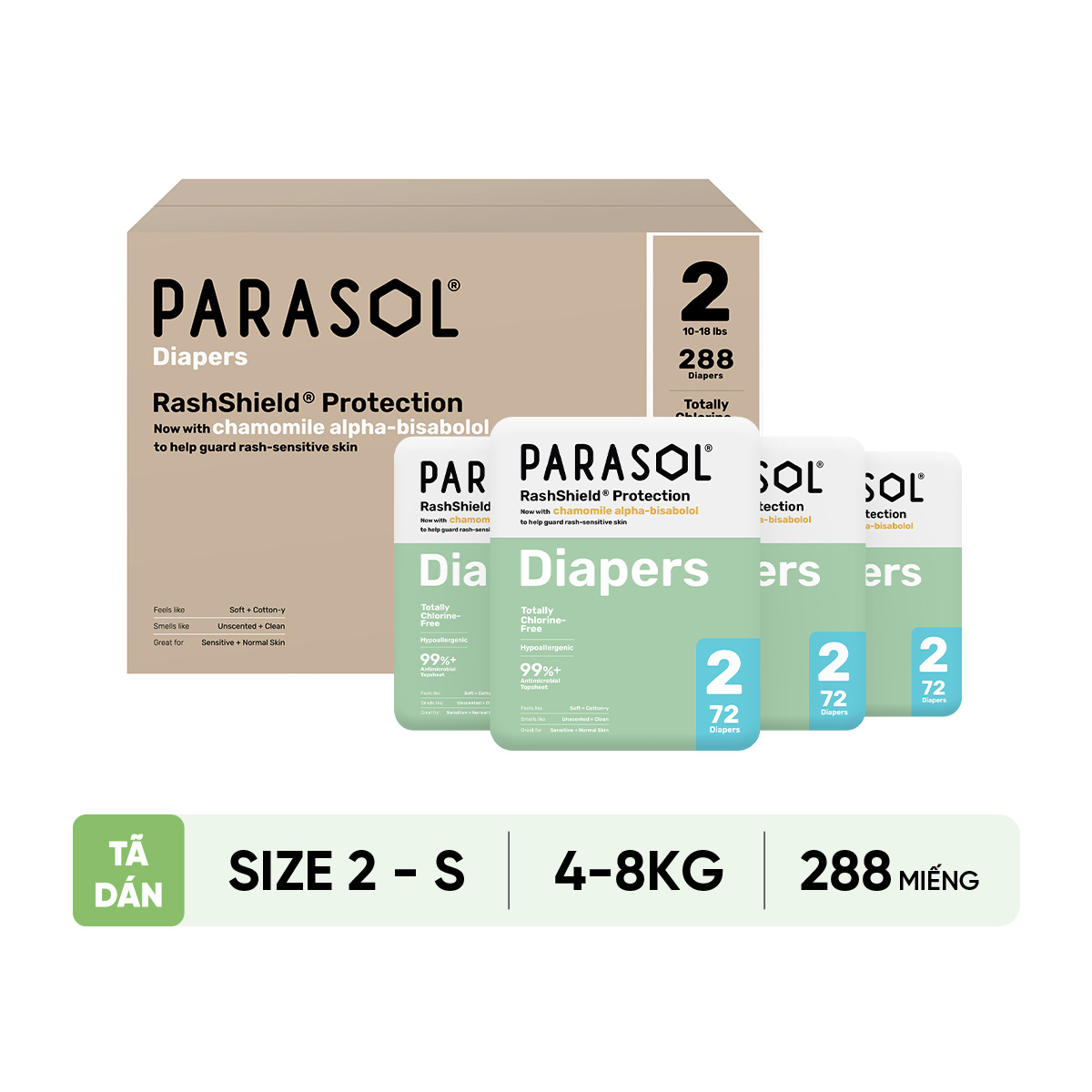 Parasol Tã/Bỉm Dán/Bỉm quần Thấm Hút Chống Hăm Kháng Khuẩn Tự Nhiên Cho Bé