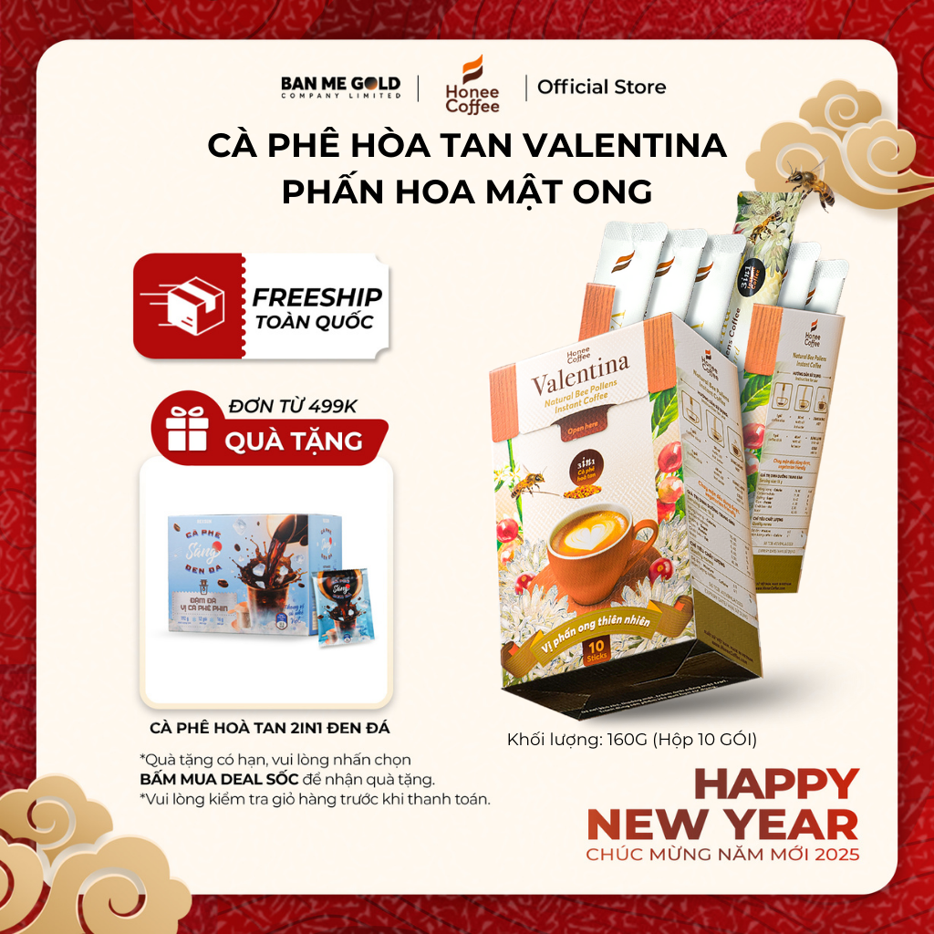 Cà Phê Sữa Hoà Tan Valentina - Instant Delight - 160gr (10 Gói) - Cafe Phấn Hoa Mật Ong Ban Me Gold 