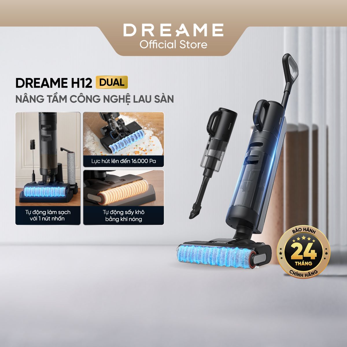 Máy Lau Sàn Hút Bụi Tự Động Giặt Sấy Dreame H12 pro/ H12 Dual- Bản quốc tế - Bảo hành 24 tháng