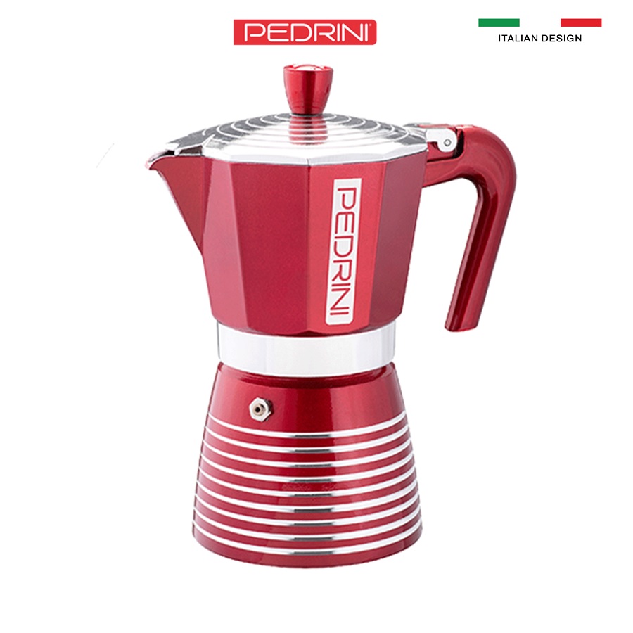 Ấm nấu cà phê Moka Pot Pedrini Infinity Passion màu đỏ đen - 1 cup 2 cups 3 cups 6 cups - Xuất xứ Ý