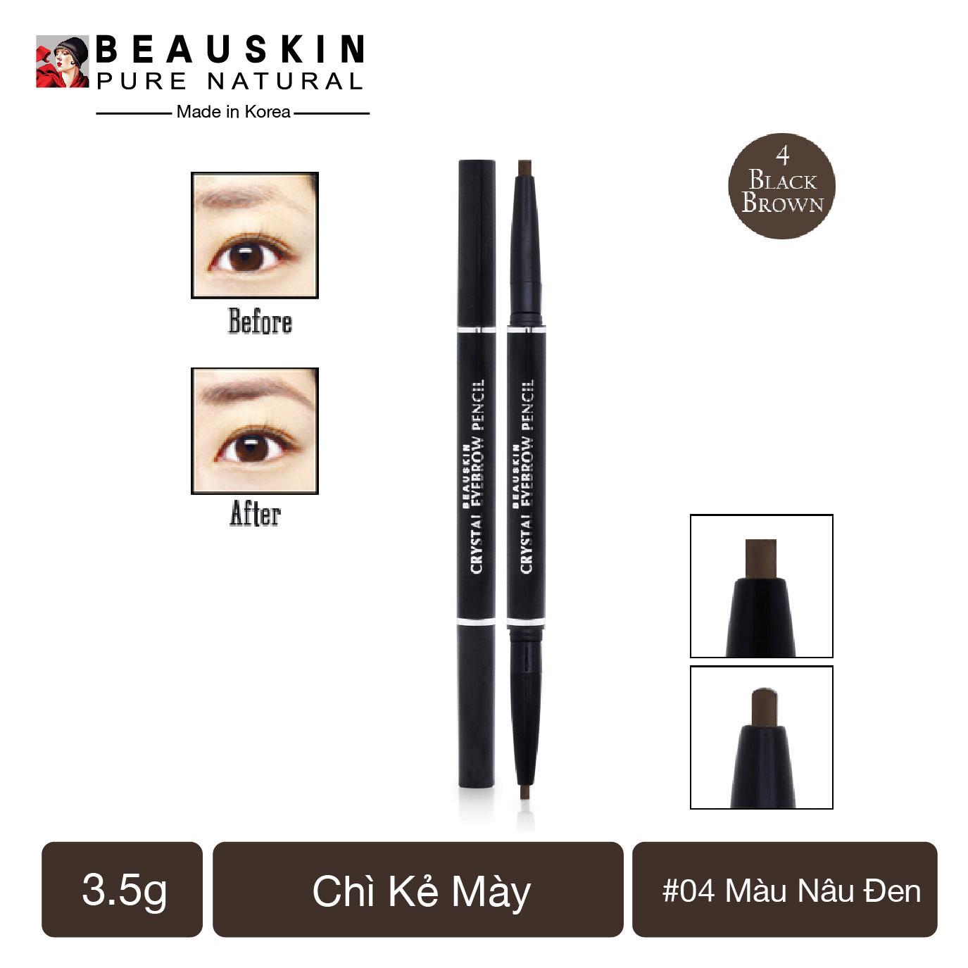 Chì kẻ mày 2 đầu Beauskin Eyebrow Crystal Eyebrow Pencil #04 (Màu Đen Nâu)