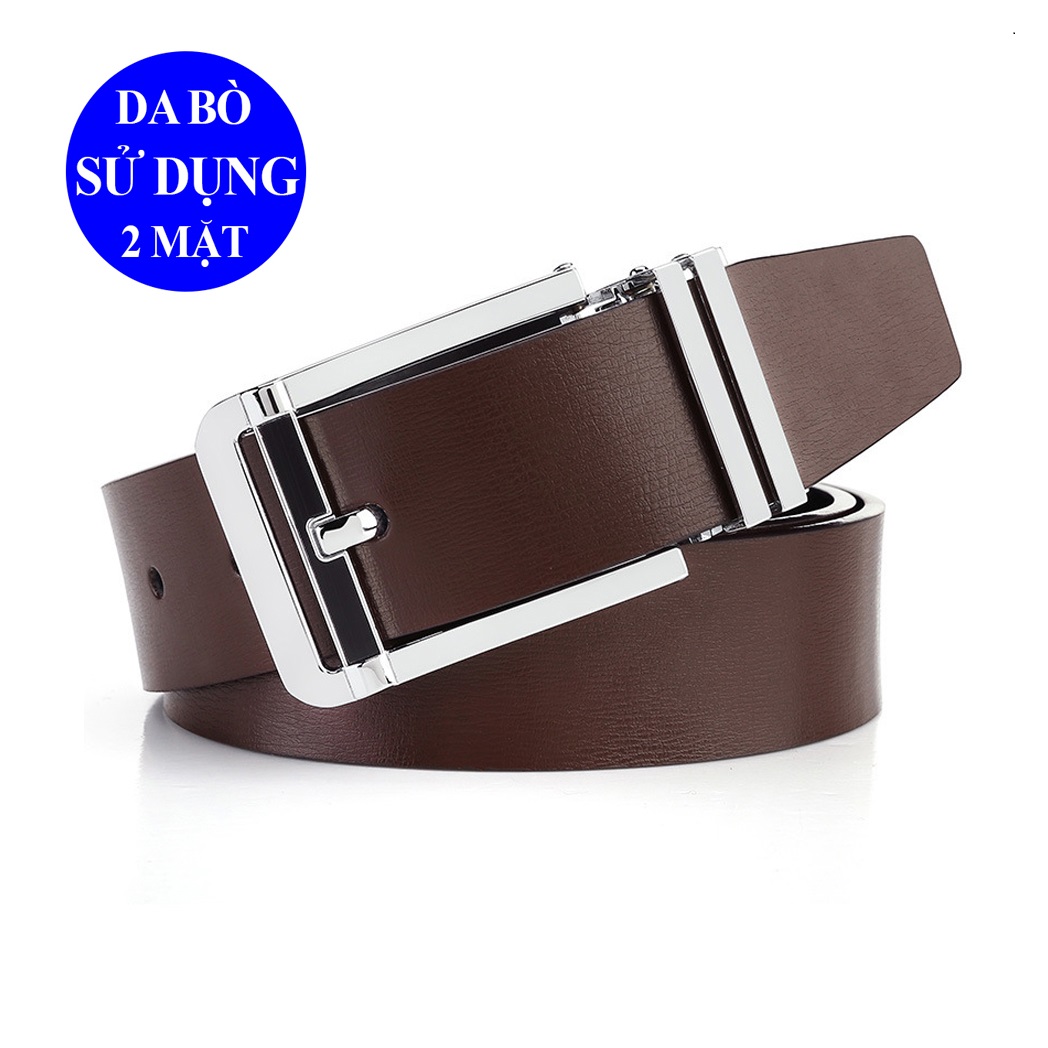 Thắt Lưng Nam Da Bò Thật Dây Dùng Được 2 Mặt Đen/Nâu Cao Cấp VICENZO Khóa Hợp Kim Đúc Chống Rỉ Dây N