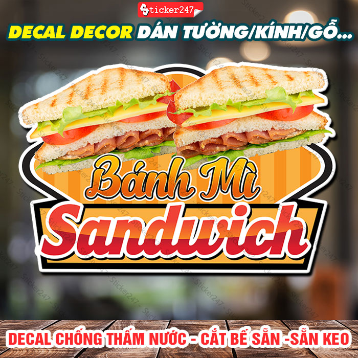 Decal Bánh Mì Sandwich trang trí quán – Sticker Bánh Mì Sandwich  Decal dán tường tủ kính quầy xe trà sữa xe cà phê - F38-12