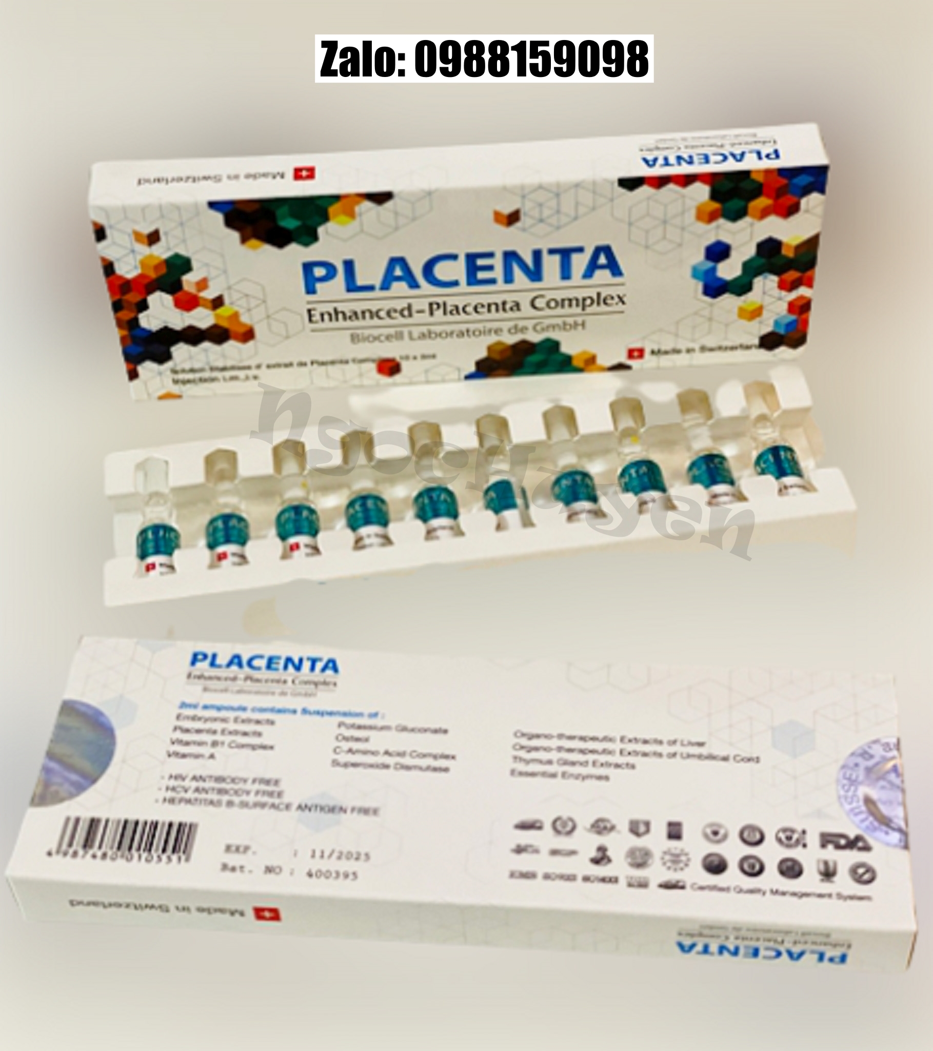 Làm Trắng Da Enhanced Placenta Complex Tế Bào Gốc Nhau Thai 1 hộp 10 ống - Trắng Da,Mix Truyền Trắng