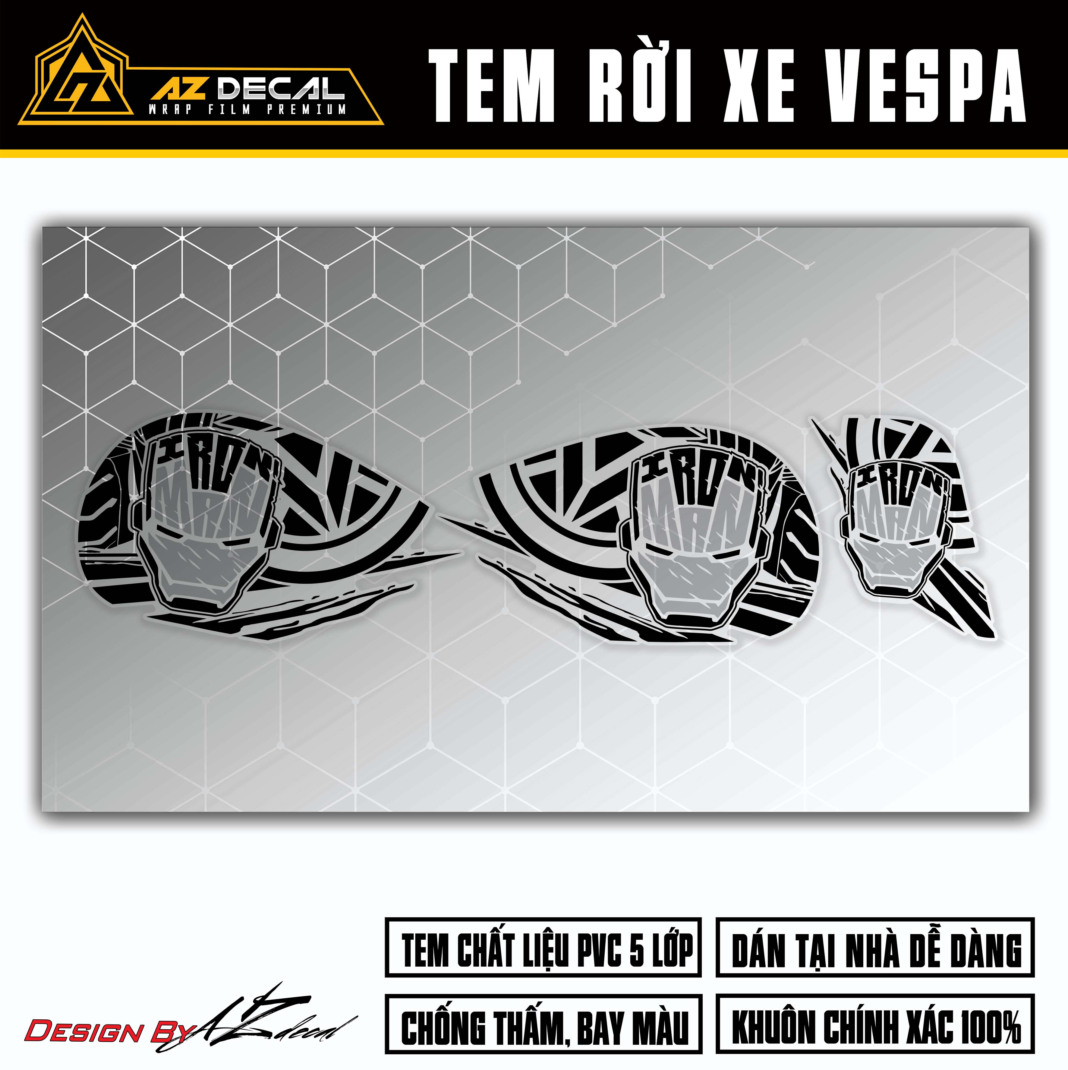 Tem Vespa Sprint / Primavera Thiết Kế Iron Man | VPSP56 | Team Decal Hình Dán Xe Máy Vespa Chống Nướ