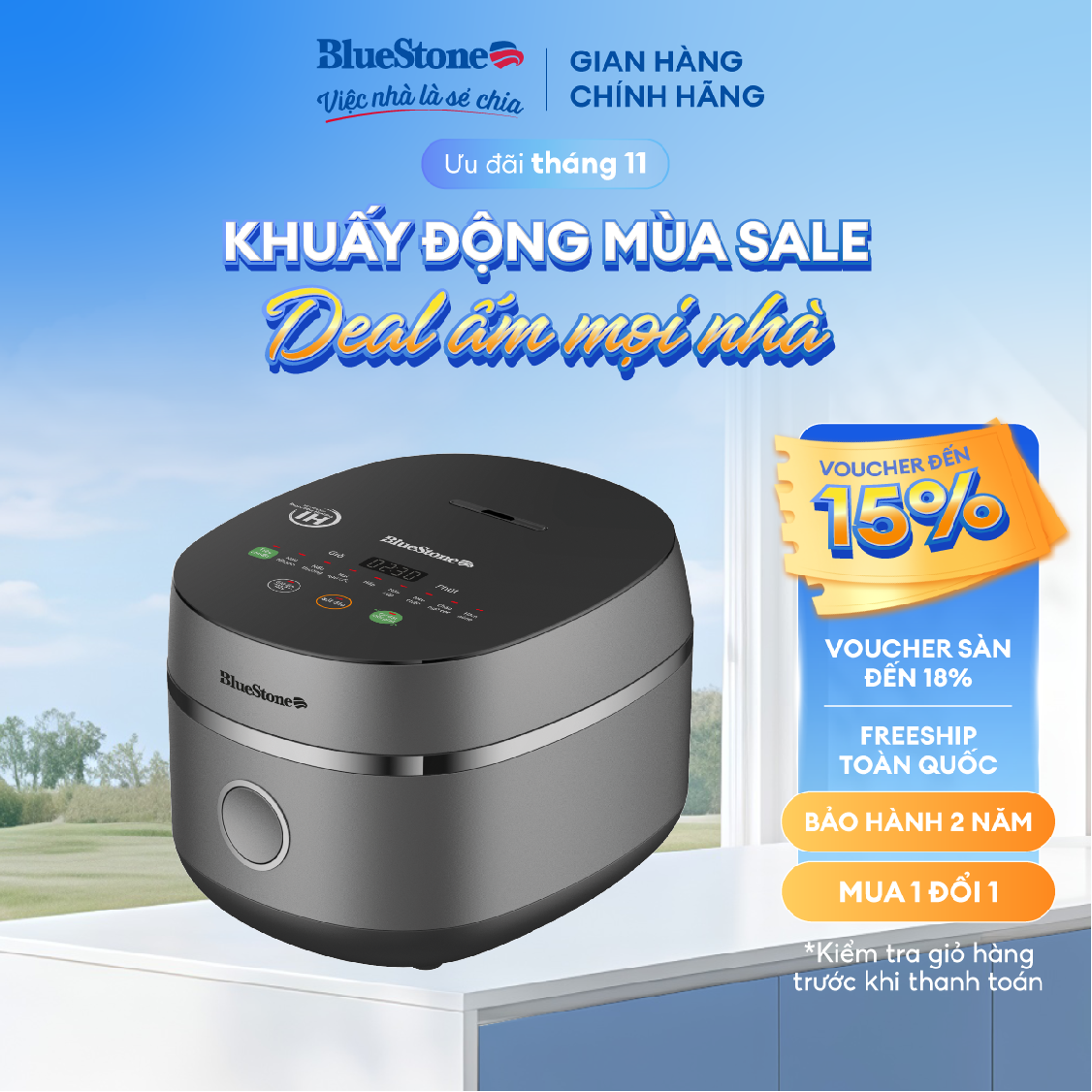 [Trả Góp 0%]Nồi Cơm Điện Tử Cao Tần BlueStone RCB-5991- 15 lít - 1200W - Bảo hành 2 năm - Hàng chính