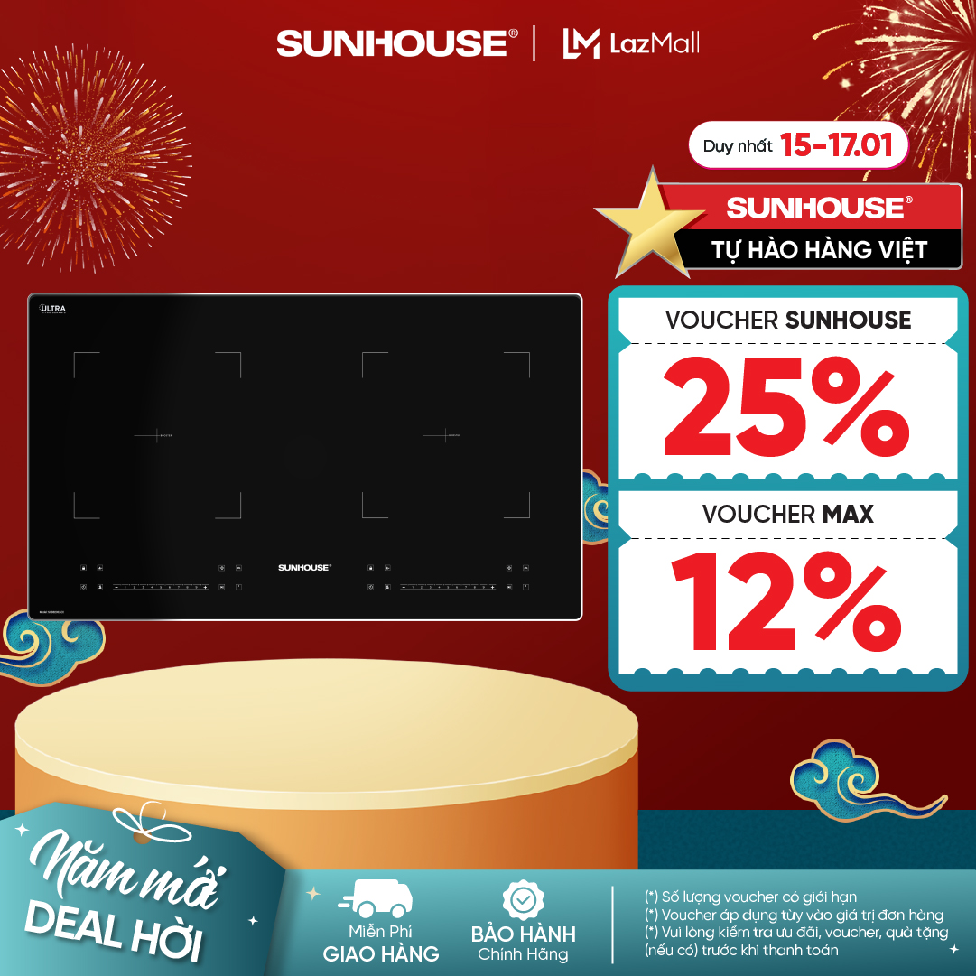 [CÔNG NGHỆ INVERTER ĐỘC QUYỀN] Bếp đôi điện từ cao cấp SUNHOUSE SHB82032-EC Công suất mạnh - Tiết