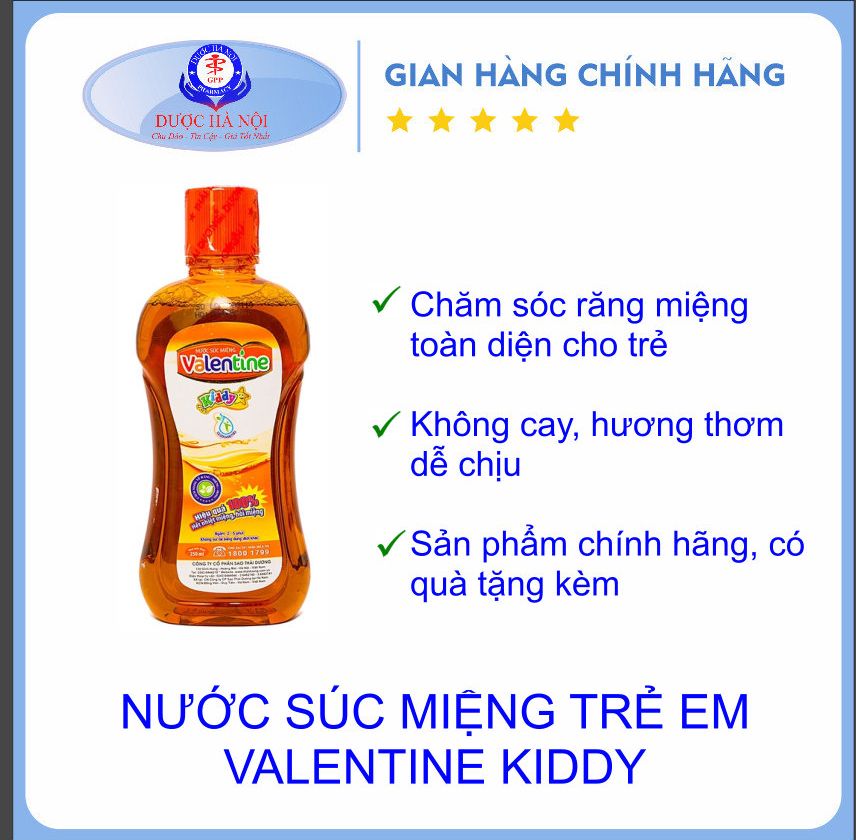 Nước Súc Miệng Valentine Kiddy Trẻ Em - Giúp Làm Sạch Khuẩn Khoang Miệng Làm Sạch Mảng Bám Trên Răng (Chai 250Ml)