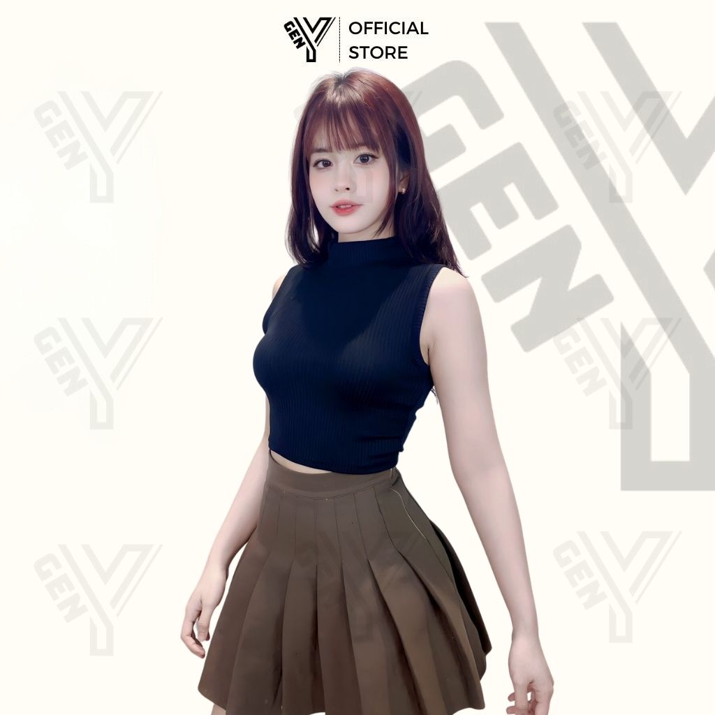 Áo cổ lọ sát nách nữ GenY dáng croptop ôm body Áo croptop ba lỗ sát nách chất thun gân dày đẹp -2D11