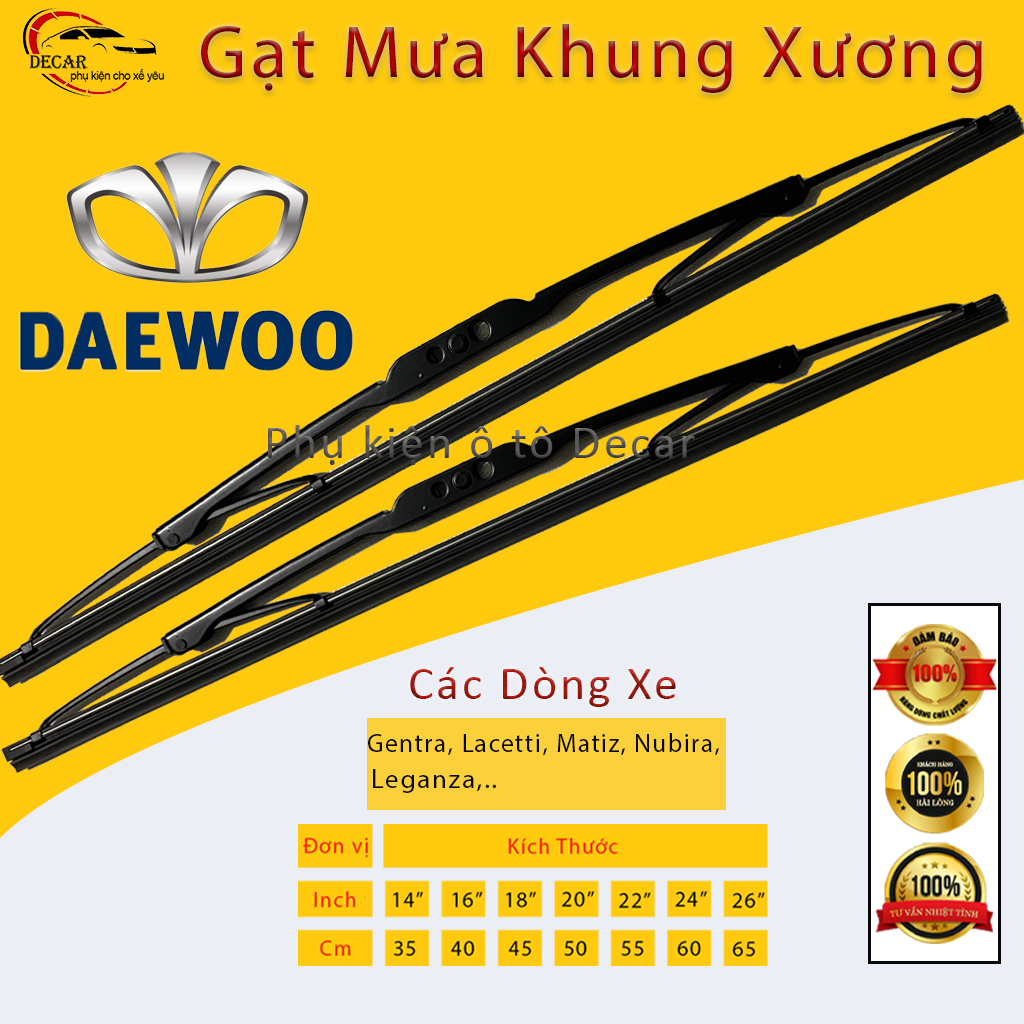 [1 CẶP DAEWOO] Cần gạt nước mưa xe ô tô lưỡi gạt mưa silicon xe oto 457 chỗ xe Daewoo Gentra Lacetti