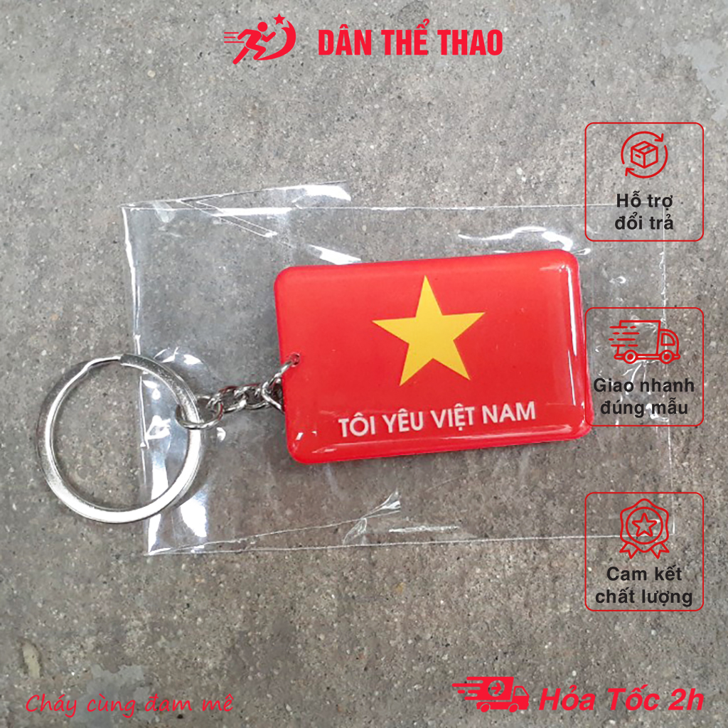 Móc khóa cờ Việt Nam khoen inox cao cấp Móc khóa tôi yêu Việt Nam in 2 mặt nhựa đúc nguyên khối