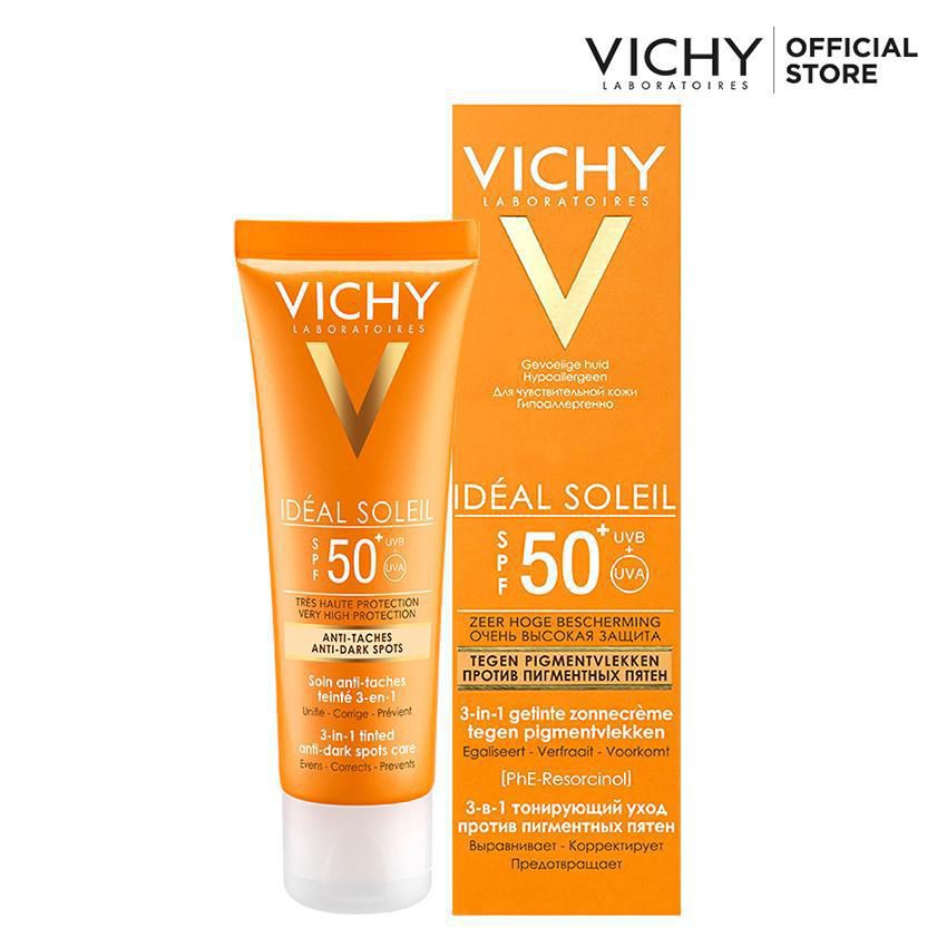 Kem Chống Nắng Vichy Ngăn Sạm Da Giảm Thâm Nám Spf50 Ideal Soleil 3 In 1 Tinted Anti Dark Spot