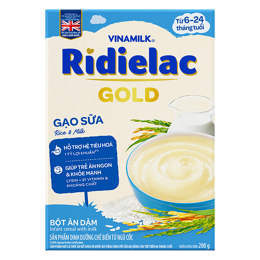 Bột ăn dặm RIDIELAC GOLD Gạo sữa - Hộp giấy 200g