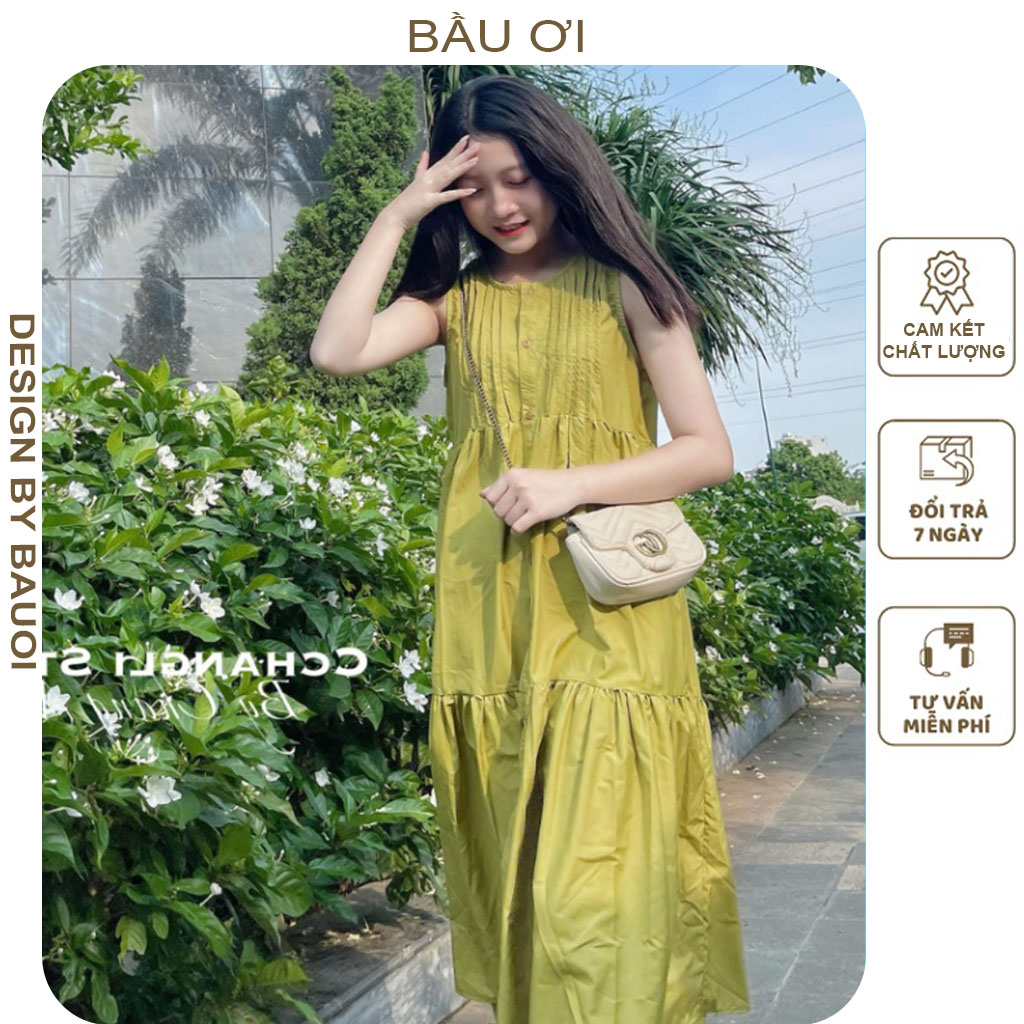 MEDYLA - Váy bầu mùa hè maxi dáng yếm đầm bầu thiết kế tơ xanh lá lót lụa  cho bầu đi biển, du lịch - VS1245 | Shopee Việt Nam
