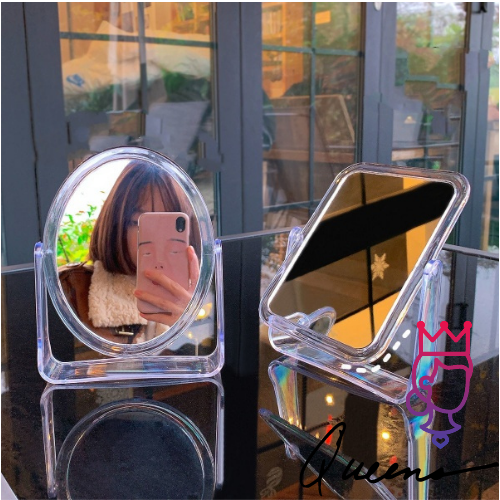 Gương trang điểm để bàn trong suốt 2 mặt gương xoay 360 độ thiết kế sang chảnh phong cách Hàn Quốc