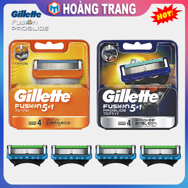 Hộp 4 Đầu Lưỡi Thay Thế Dao Cạo Râu Gillette Fusion Proglide 5+1 Nhật Bản Lưỡi Kép Kèm Chất Bôi Trơn Dùng Cho Tất Cả Các Dòng Dao Cạo Gillette Fusion