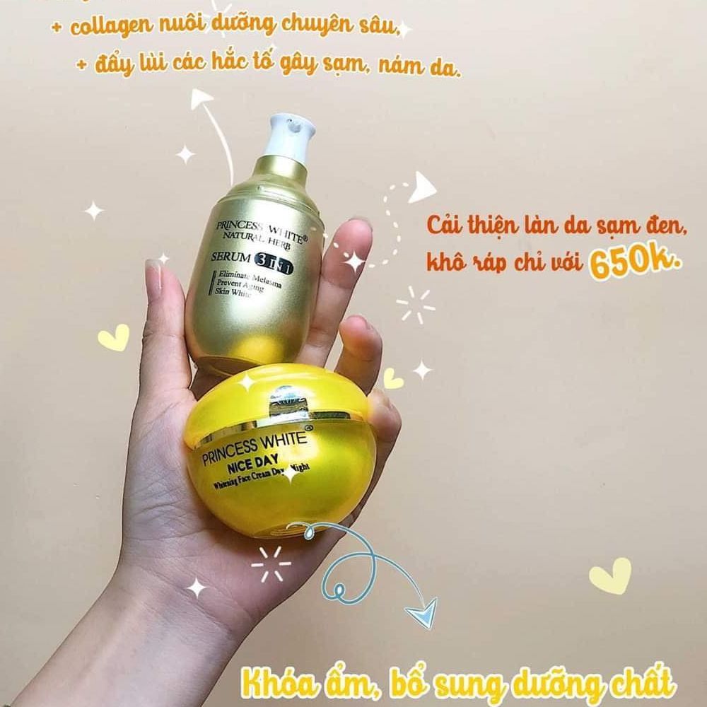 [Hcm]Combo Kem Dưỡng Trắng Da Mặt Nice Day + Serum 3 In 1 Princess White