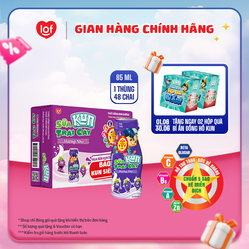 Sữa trái cây KUN vị nho thùng 48 chai x 85ml