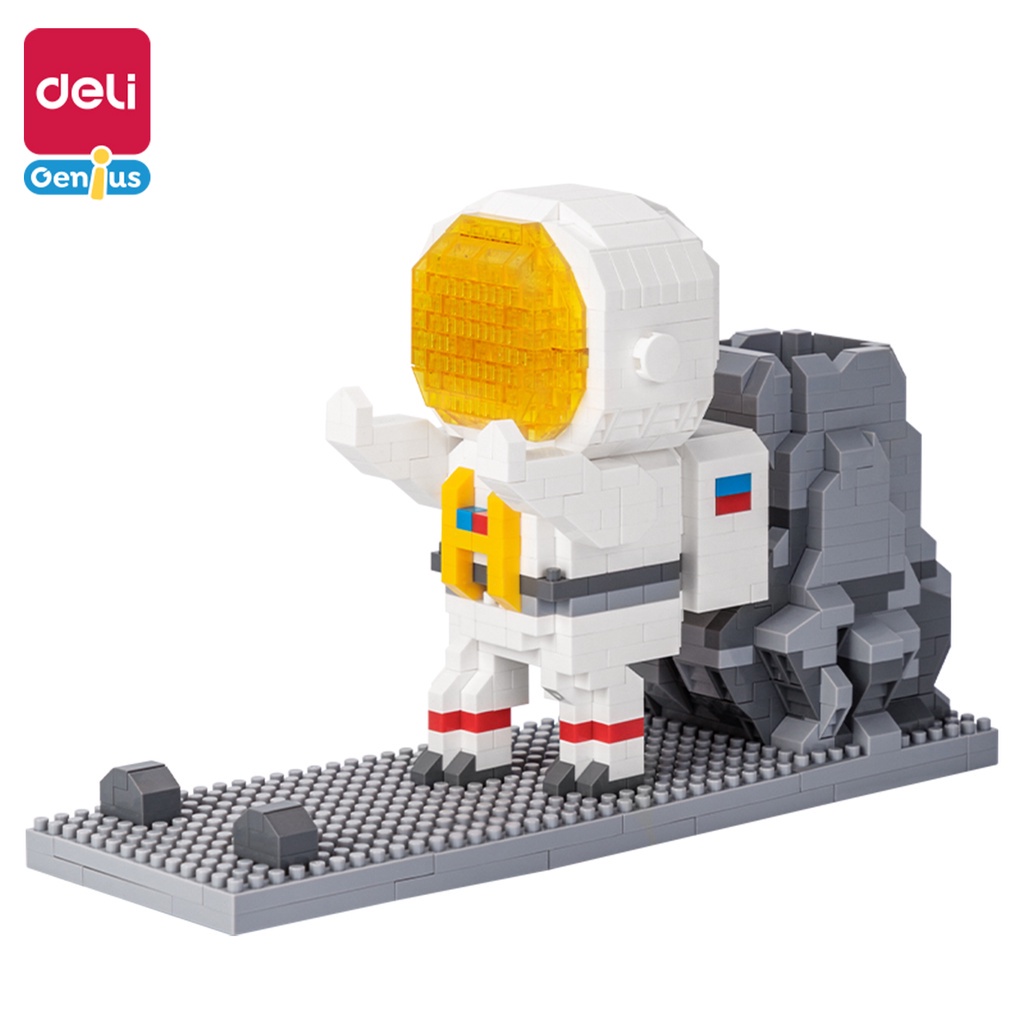 Mô Hinh Lắp Ráp Lego Phi Hành Gia Deli Có Đèn LED Cho Bé - Hộp Đựng Bút Phi Hành Gia Tự Lắp Ghép Có Đèn LED