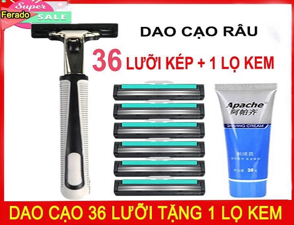 Dao Cạo Râu 2 Lưỡi Tặng Kèm 36 Lưỡi+ 1 Tuýp Kem