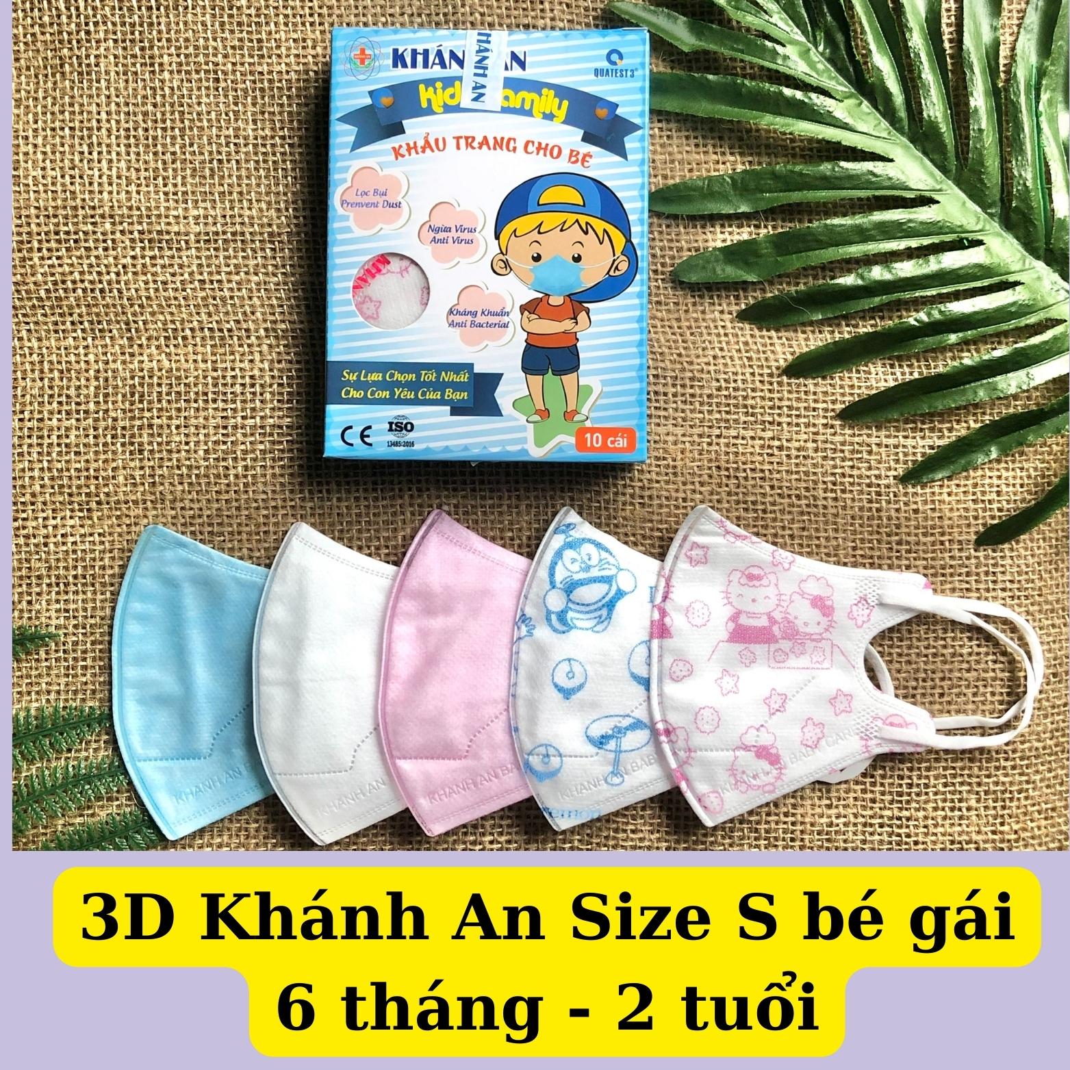 Xả kho 50c Khẩu trang cho bé 5d An Tâm 3D Khánh An Hộp 10 cái nhiều size nhiều họa tiết dây đeo co giãn cho bé từ 6 tháng - 8 tuổi