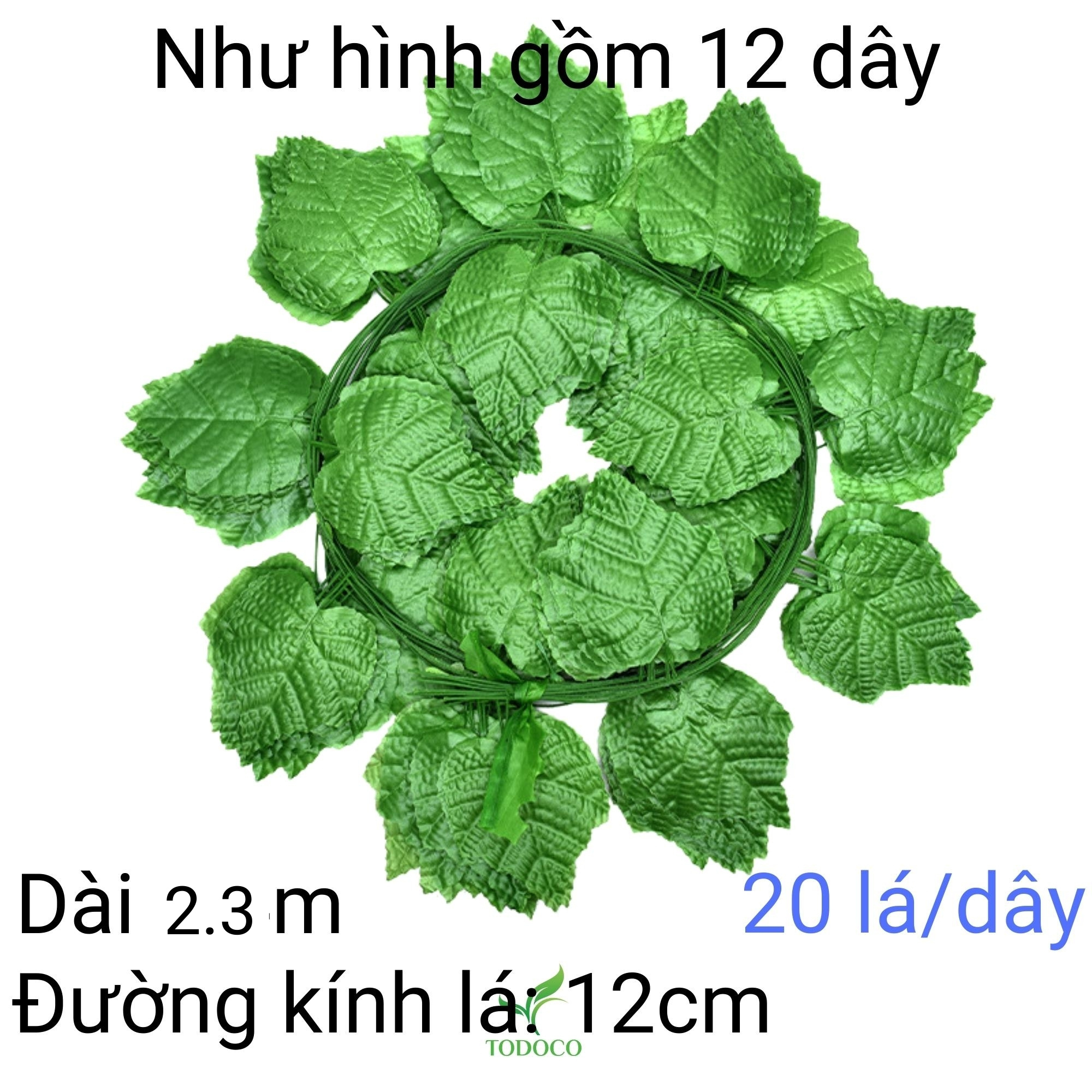 Dây Nho giả lá xanh dài làm cây hoa trang trí TODOCO gồm 20 lá 36 lá81 lá có thêm Chùm Nho để lựa ch