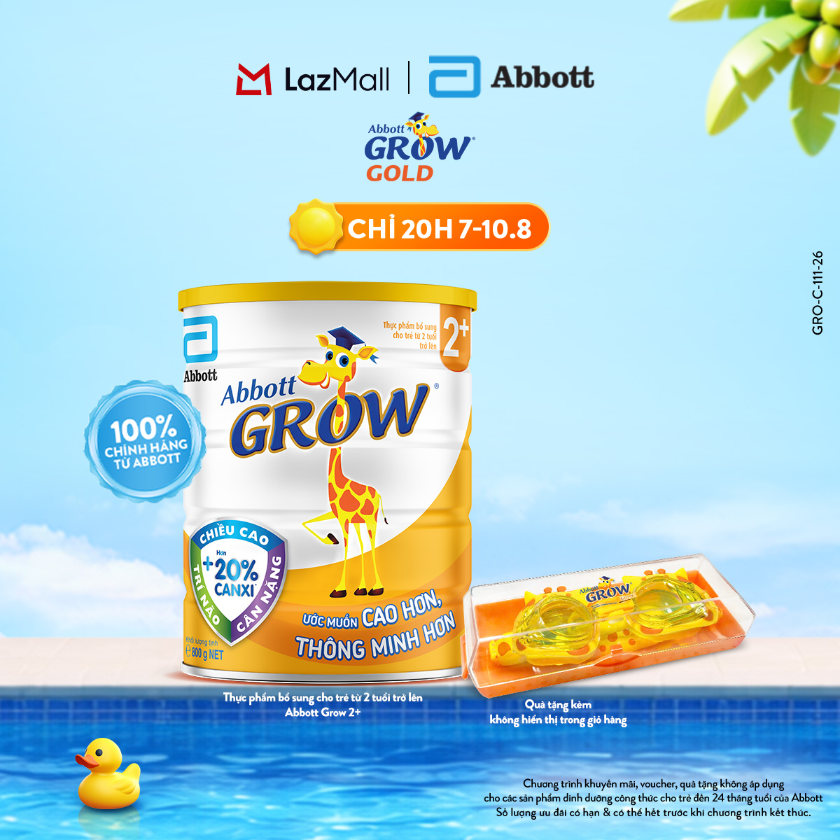 Lon sữa bột Abbott Grow 2+ 800g tặng 1 Kính bơi hươu Grow
