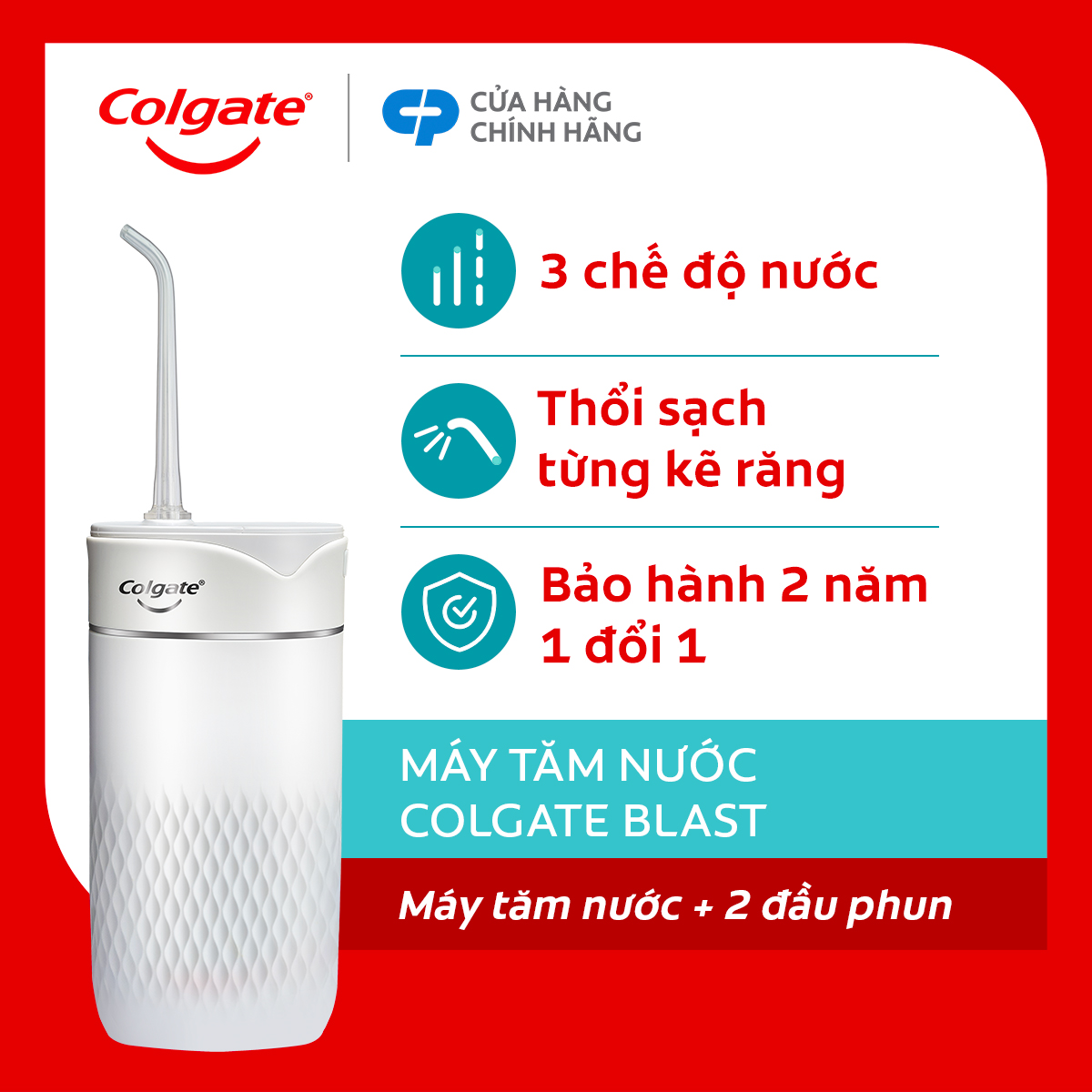 Máy tăm nước Colgate Blast nhỏ gọn chống thấm nước pin sạc sạch sâu từng kẽ răng