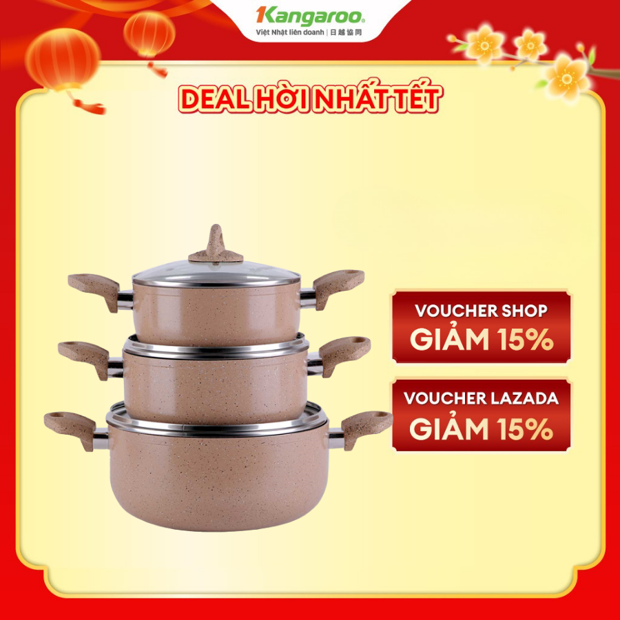 Nồi nhôm đáy từ Kangaroo KG933 - size 18 - 20 - 22 - 24 - 26cm - Hàng chính hãng