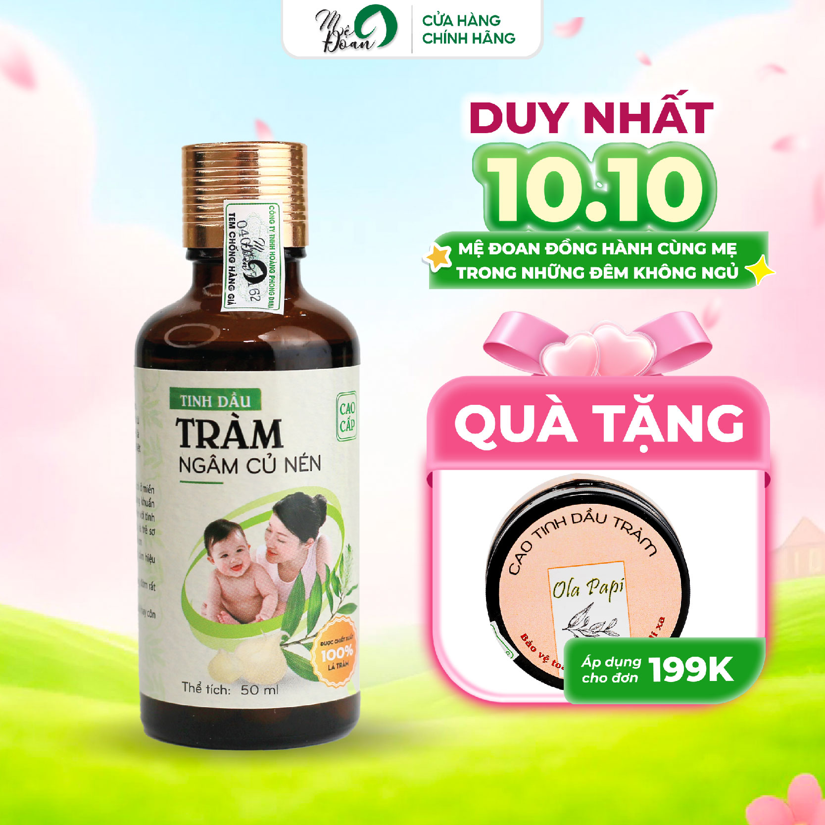 Tinh dầu tràm ngâm củ nén Mệ Đoan giữ ấm cơ thể giảm các triệu chứng ho ngạt mũi sổ mũi tinh dầu nguyên chất an toàn cho mẹ và bé sơ sinh 50ml
