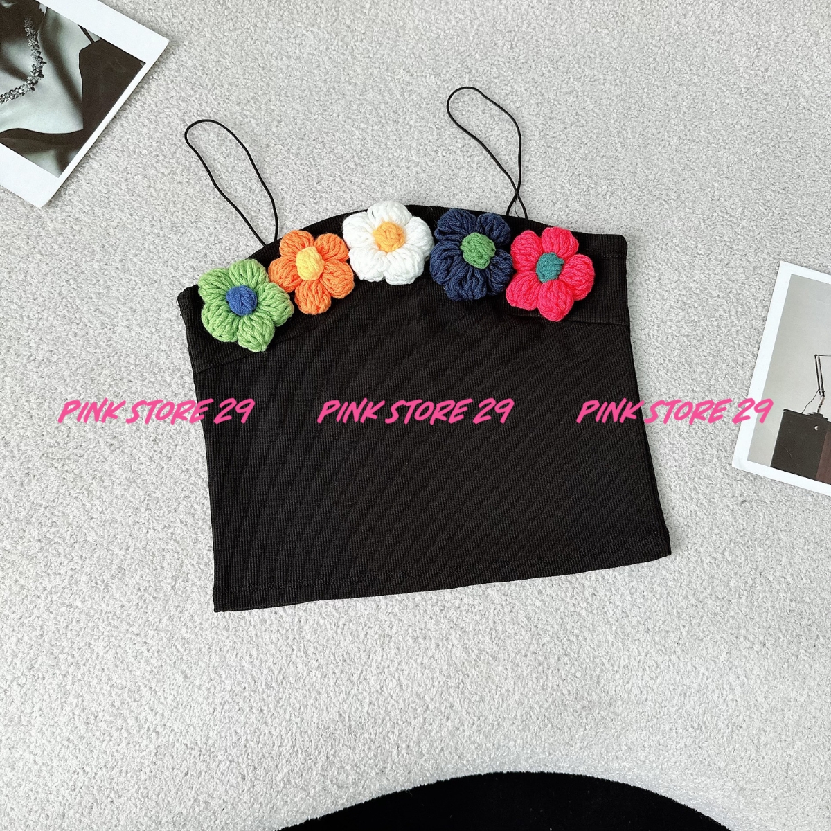 Áo croptop 2 dây ôm body PINKSTORE29 hoa đan len siêu xinh blossom A5365