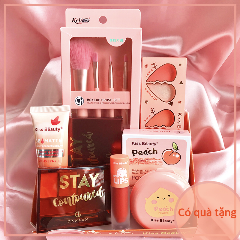 [HCM]【Kiss Belle Shop】Bộ mỹ phẩm trang điểm 6 món-Trọn bộ trang điểm (1 bộ cọ trang điểm + BB kem nền + phấn trang điểm + 6 màu phấn mắt + 6 màu phấn má hồng + son môi)