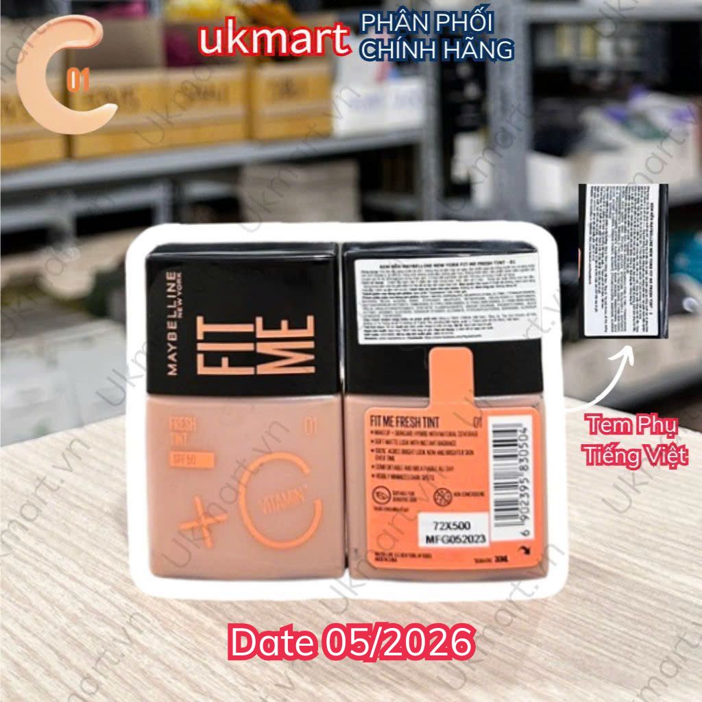 Kem Nền Fit Me Tint C Tươi Mướt Chống Nắng với Vitamin C & SPF50 Maybelline New York Fit Me Fresh Ti