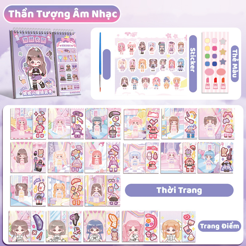 Sách Sticker Công Chúa Cho Bé - 20 Màn Chơi Sáng Tạo Dán Hình Tô Màu Hóa Trang Đồ Chơi DIY