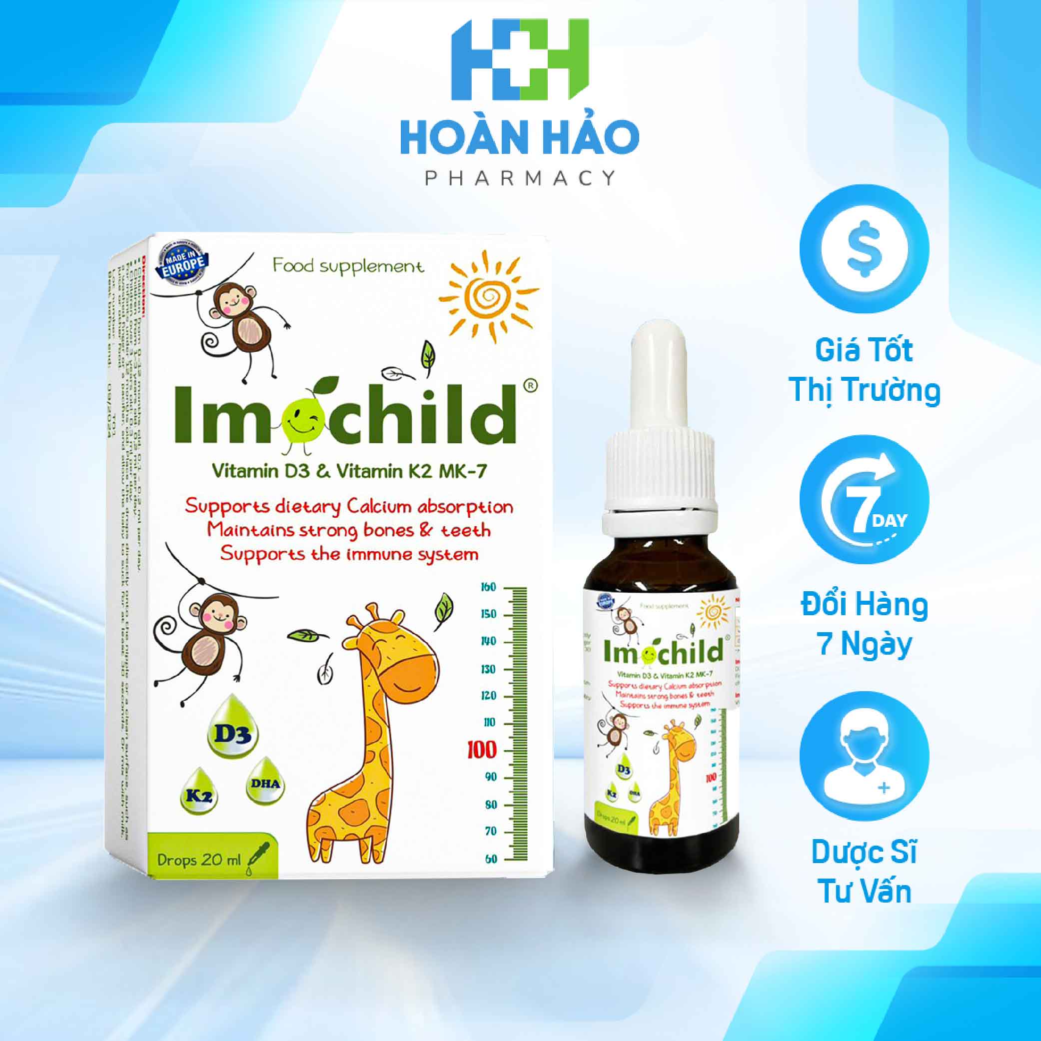 Siro Bổ Sung Vitamin D3 Và Vitamin K2 MK7  Phát Triển Chiều Cao Cho Trẻ IMOCHILD Vitamin D3K2  - Cha