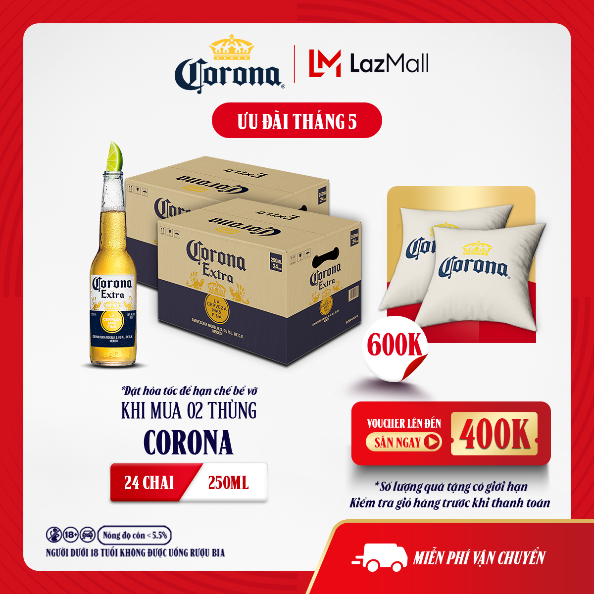 Combo 2 Thùng 24 Chai Bia Corona Extra Nhập Khẩu (250ml/chai)