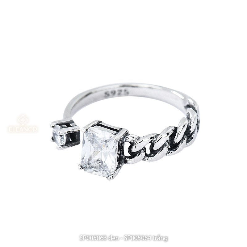Nhẫn nữ hở Eleanor Accessories nhẫn thiết kế mặt vuông đính đá sang chảnh phụ kiện trang sức 5063