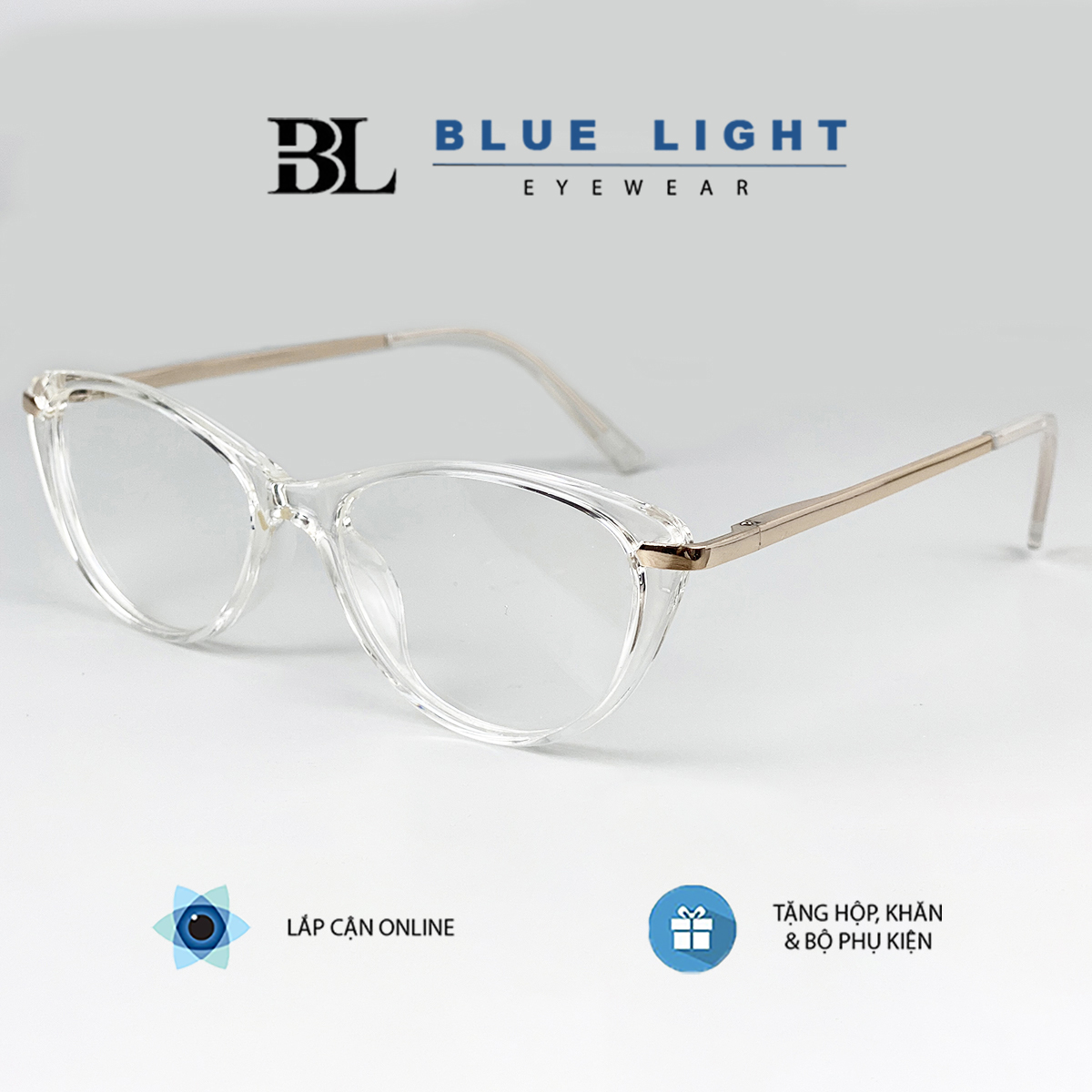 Gọng Kính Cận Kính Giả Cận Nữ Mắt Mèo Nhỏ Cat Eye Càng Kim Loại Bản Lề Lò Xo  Chống Ánh Sáng Xanh - 