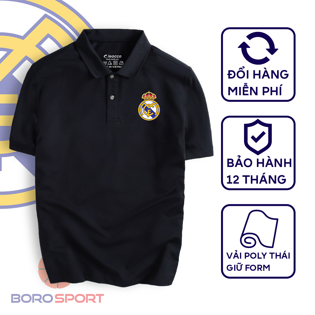 Áo Polo Nam Siêu Ưu Đãi Áo Thun Polo Cổ Bẻ Chất Liệu Vải Poly Thái Giữ Form Dáng Cleacco Real Madrid Boro Sport
